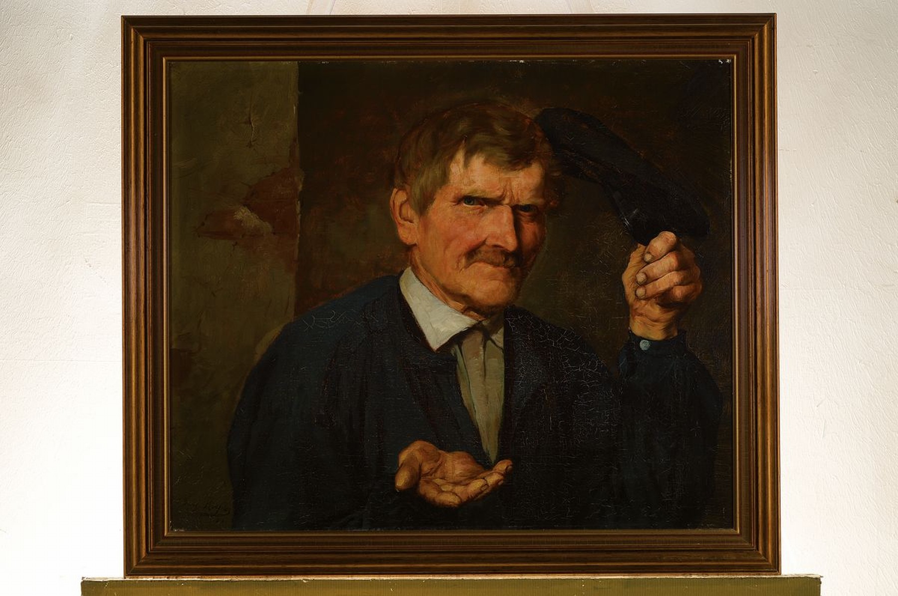 Detail k: Georg Roessler, 1861 Mengen-1925 München, Porträt eines Mannes, der die Mütze zieht und die Hand aufhält, Öl/Lwd, links unten signiert und dat. ...