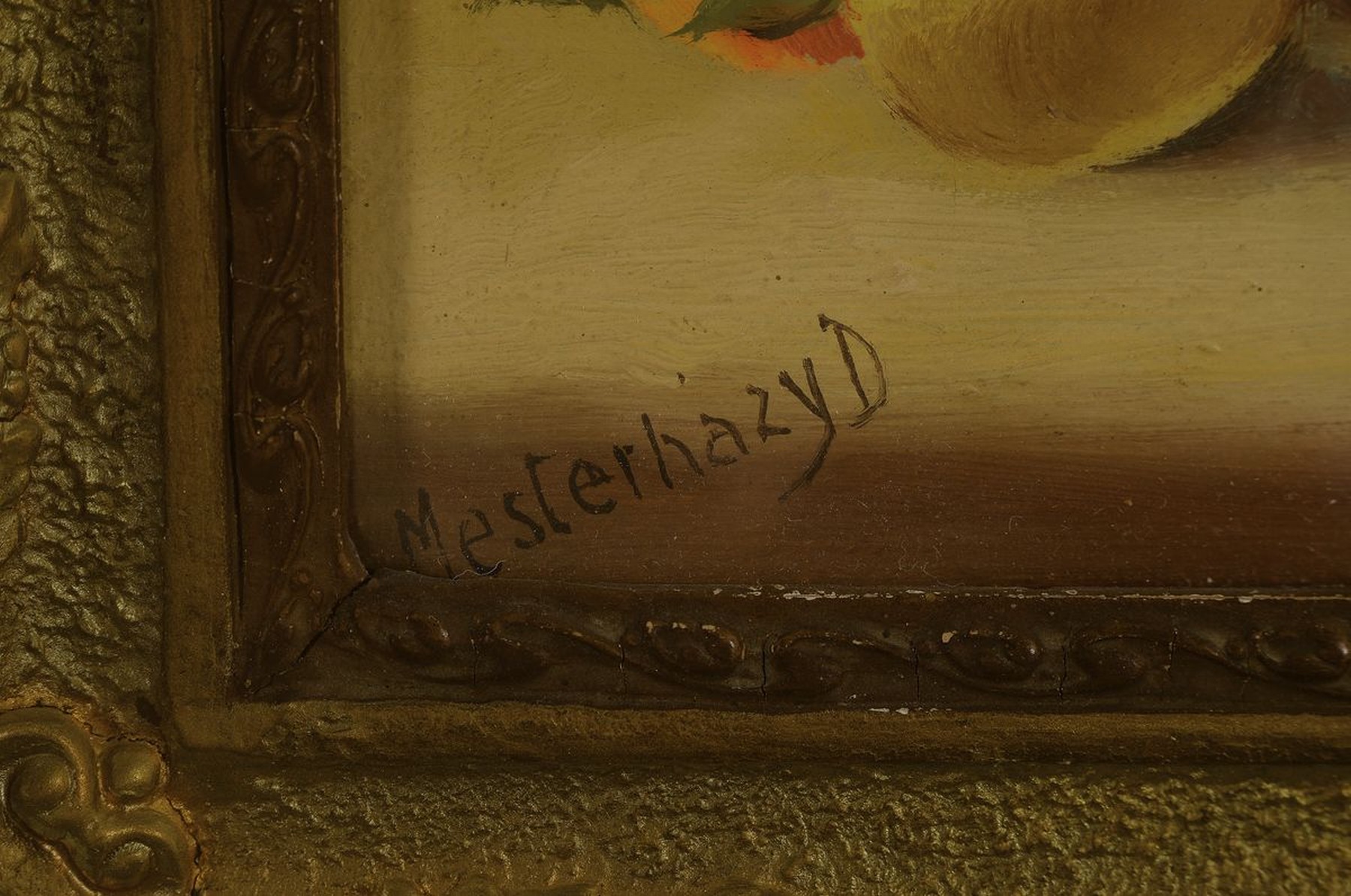 Detail a: Denes Mesterhazy, ungarischer Künstler, frühes20. Jh., Stillleben mit Äpfeln und Korb, Öl/Malkarton, links unten signiert, ca. 20x24 cm, u.Gl., ...