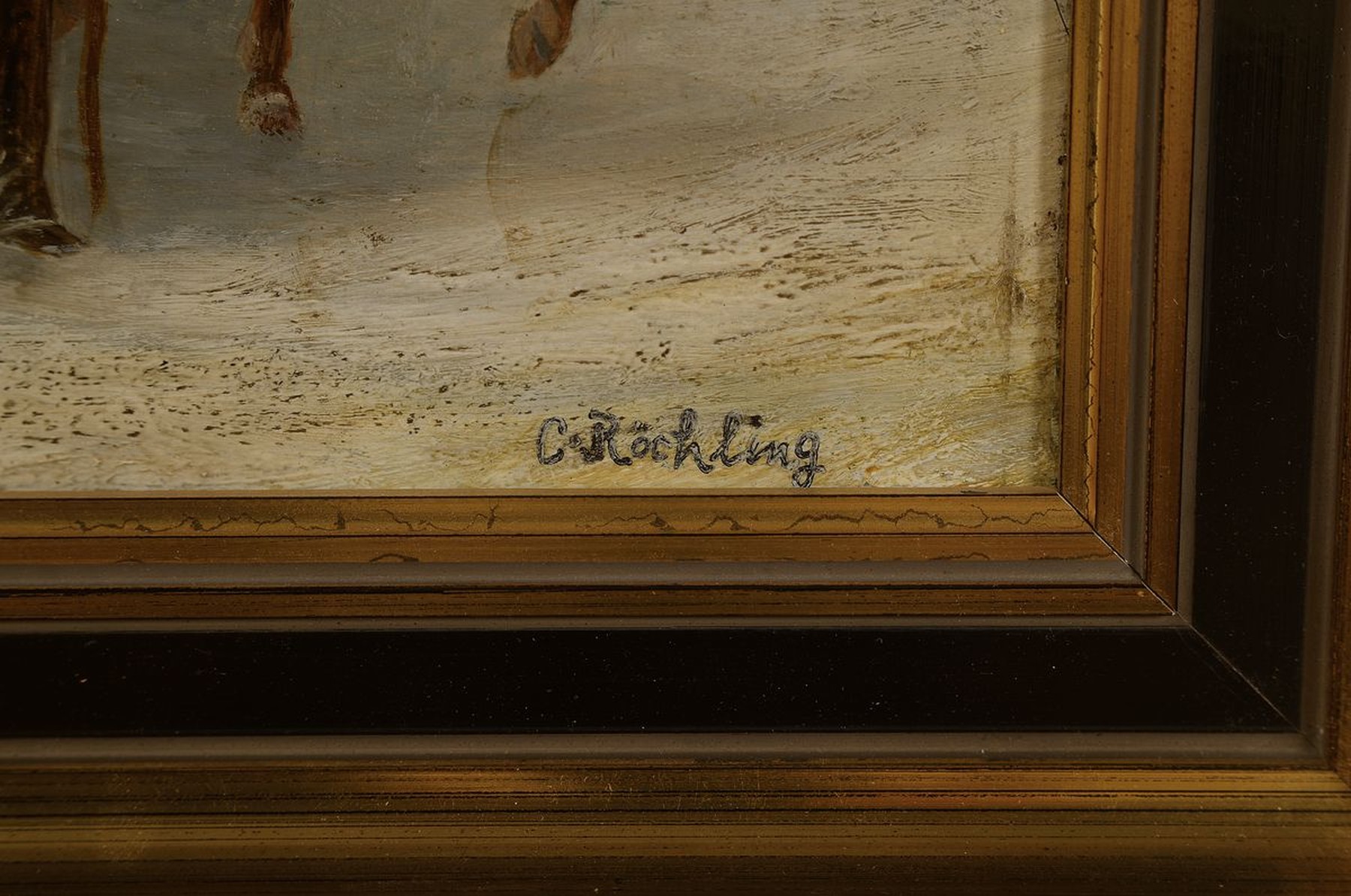 Detail a: Carl Röchling, 1855 Saarbrücken-1920 Berlin, Preussische Soldaten und gefangene französische Soldaten in verschneiter Winterlandschaft, Szene aus ...