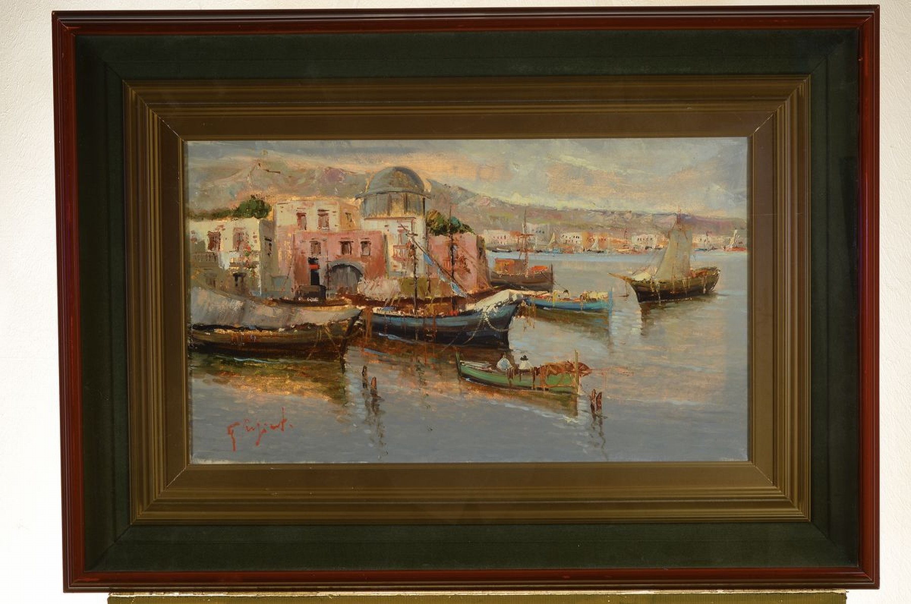 Detail k: Teresa Reginato, italienische Künstlerin des 20.Jh., bekannt für ihre maritimen Sujets unter impressionistischem Duktus, italienischeHafenansicht, ...