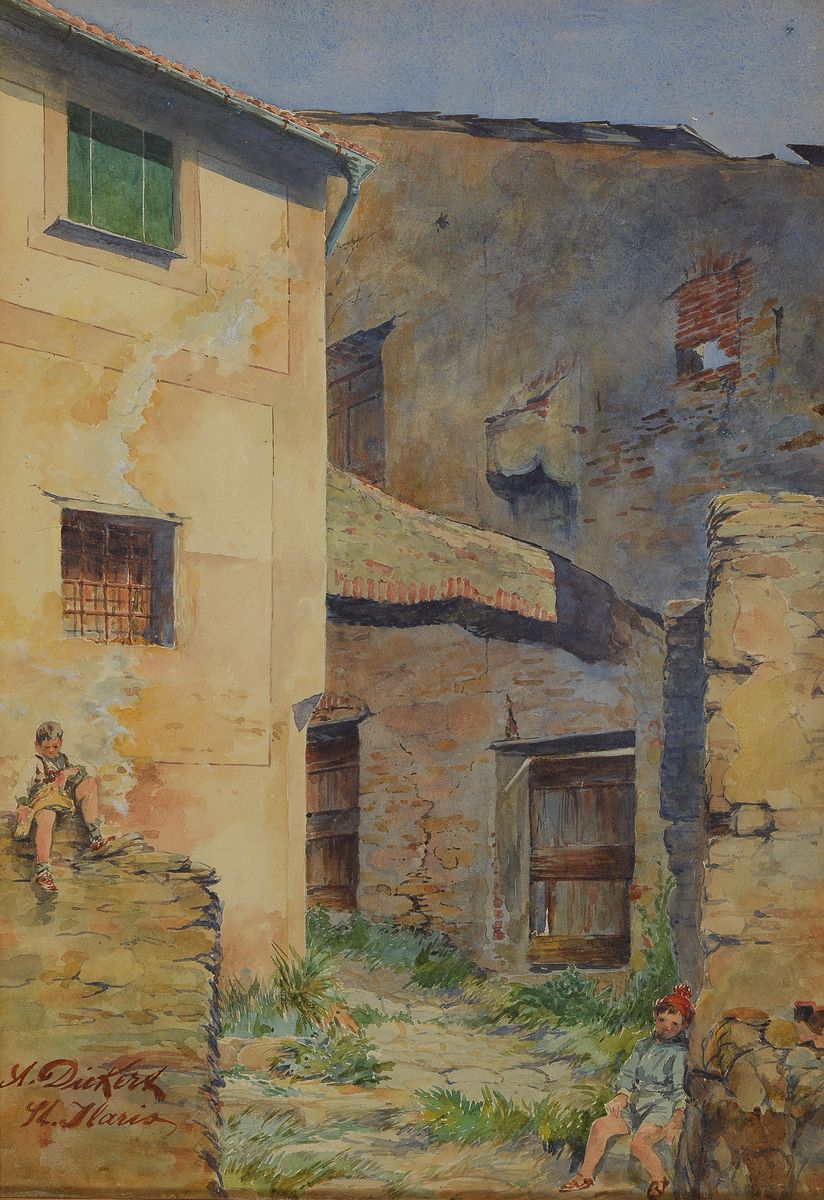Adolf Dieckert, geb. 1878, 2 Ansichten aus St. Ilario, Aquarell auf Papier, sommerliche Genreansichten, li. u. signiert und bezeichnet, ca. 46 x 32 ...