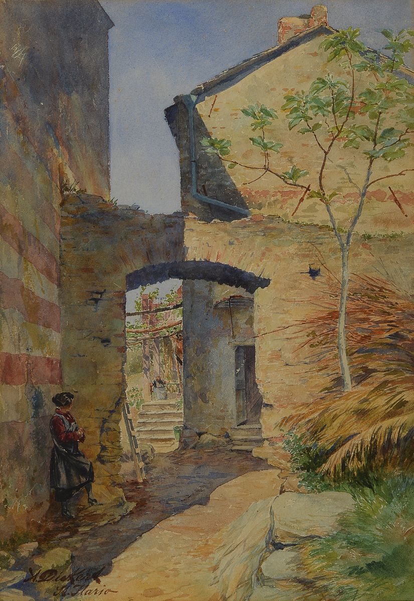 Detail a: Adolf Dieckert, geb. 1878, 2 Ansichten aus St. Ilario, Aquarell auf Papier, sommerliche Genreansichten, li. u. signiert und bezeichnet, ca. 46 x 32 ...