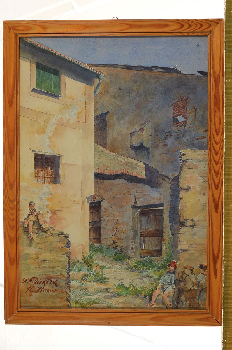 Detail k: Adolf Dieckert, geb. 1878, 2 Ansichten aus St. Ilario, Aquarell auf Papier, sommerliche Genreansichten, li. u. signiert und bezeichnet, ca. 46 x 32 ...