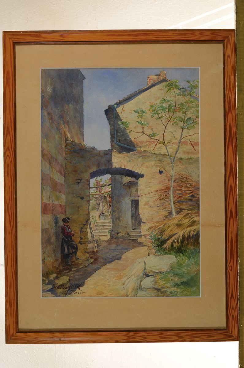 Detail l: Adolf Dieckert, geb. 1878, 2 Ansichten aus St. Ilario, Aquarell auf Papier, sommerliche Genreansichten, li. u. signiert und bezeichnet, ca. 46 x 32 ...