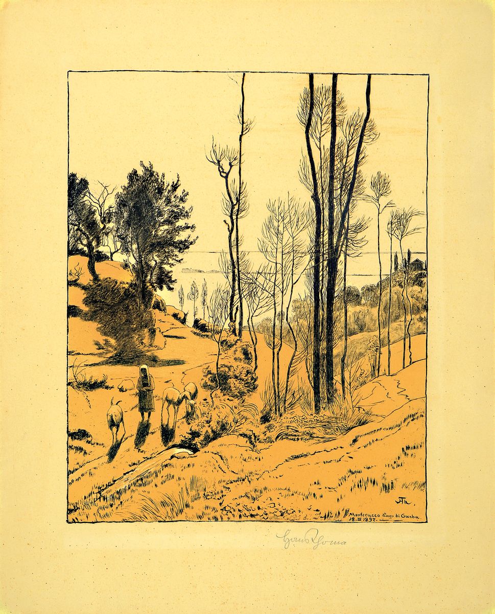 Hans Thoma, 1839 Bernau-1924 Karlsruhe, Montecucco Lago di Garda, Lithographie, signiert, in der Platte monogrammiert und dat. 1897, betitelt, leicht ...