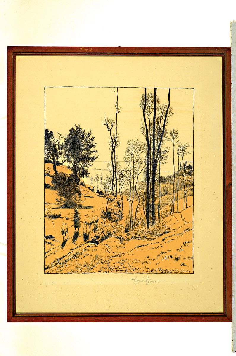 Detail k: Hans Thoma, 1839 Bernau-1924 Karlsruhe, Montecucco Lago di Garda, Lithographie, signiert, in der Platte monogrammiert und dat. 1897, betitelt, leicht ...