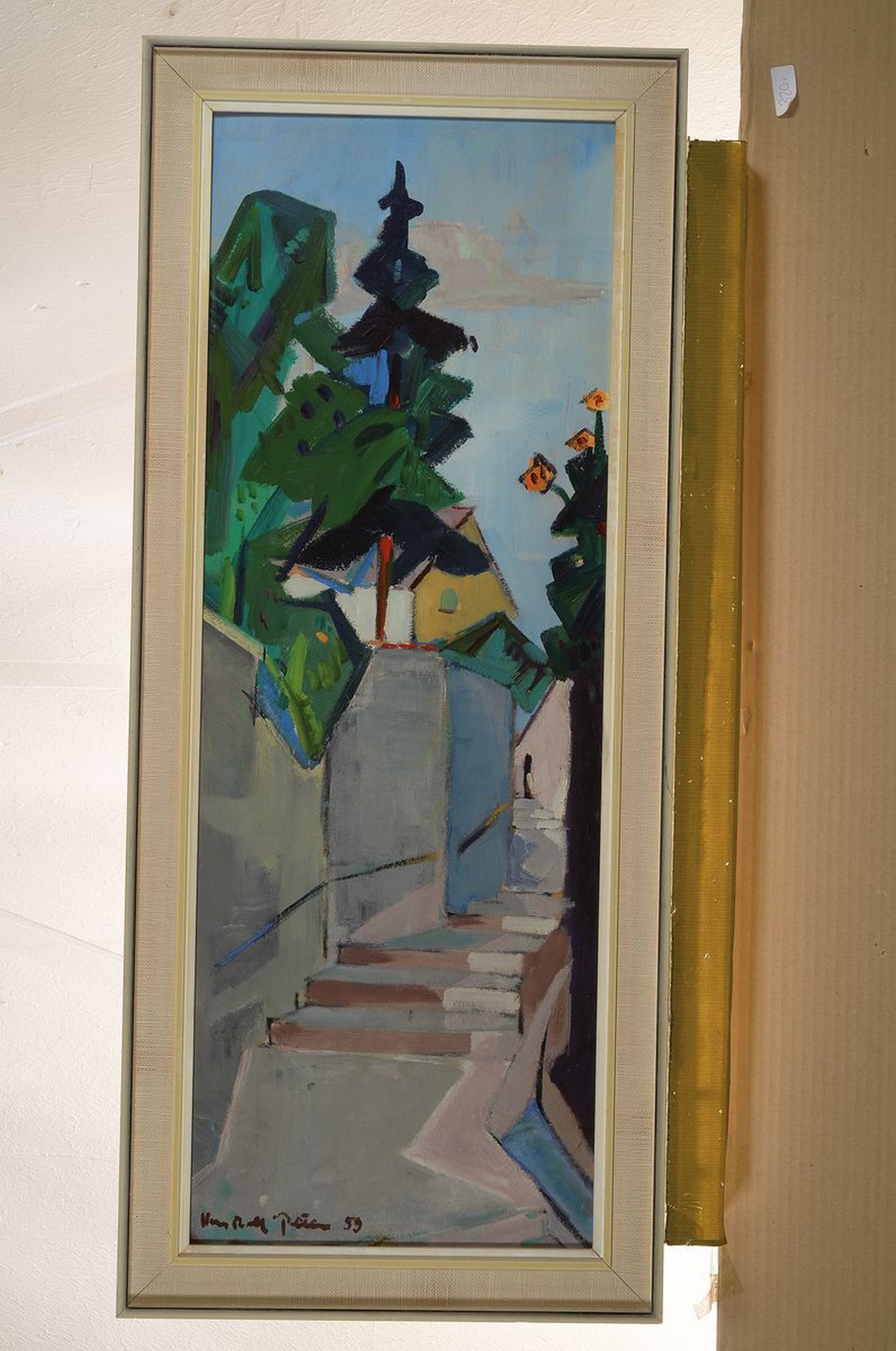 Detail k: Hans Rolf Peter, 1926-2020 Neustadt a.d. Weinstr., Haardter Treppenweg, Öl/Hartfaser, links unten signiert und dat. 59, ca. 82x30cm, R. ca. 90x38cm