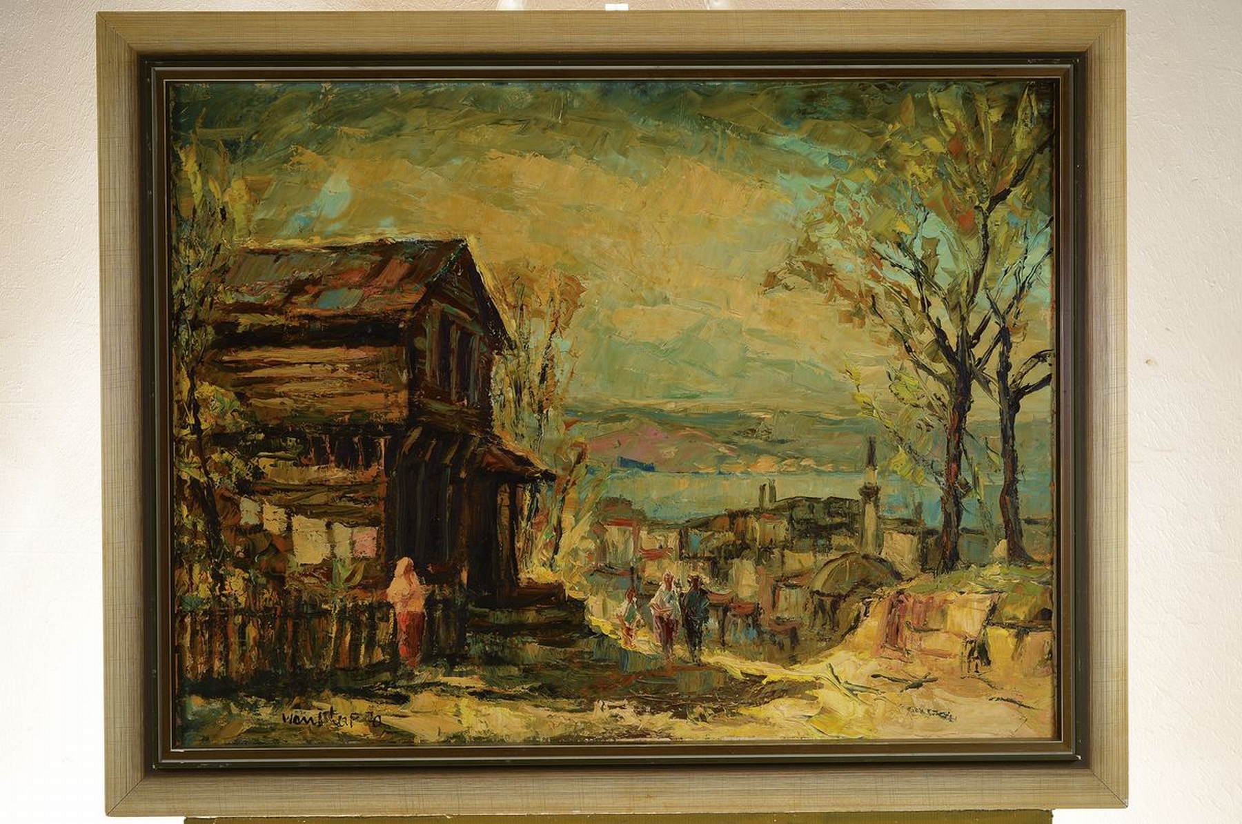 Detail k: Helmut Wanschap, 1911 Berlin-1987 Kusel, Am goldenen Horn Istanbul, so rückseitig auf altem Etikett betitelt, Öl/Lwd, links unten signiert, ca. ...
