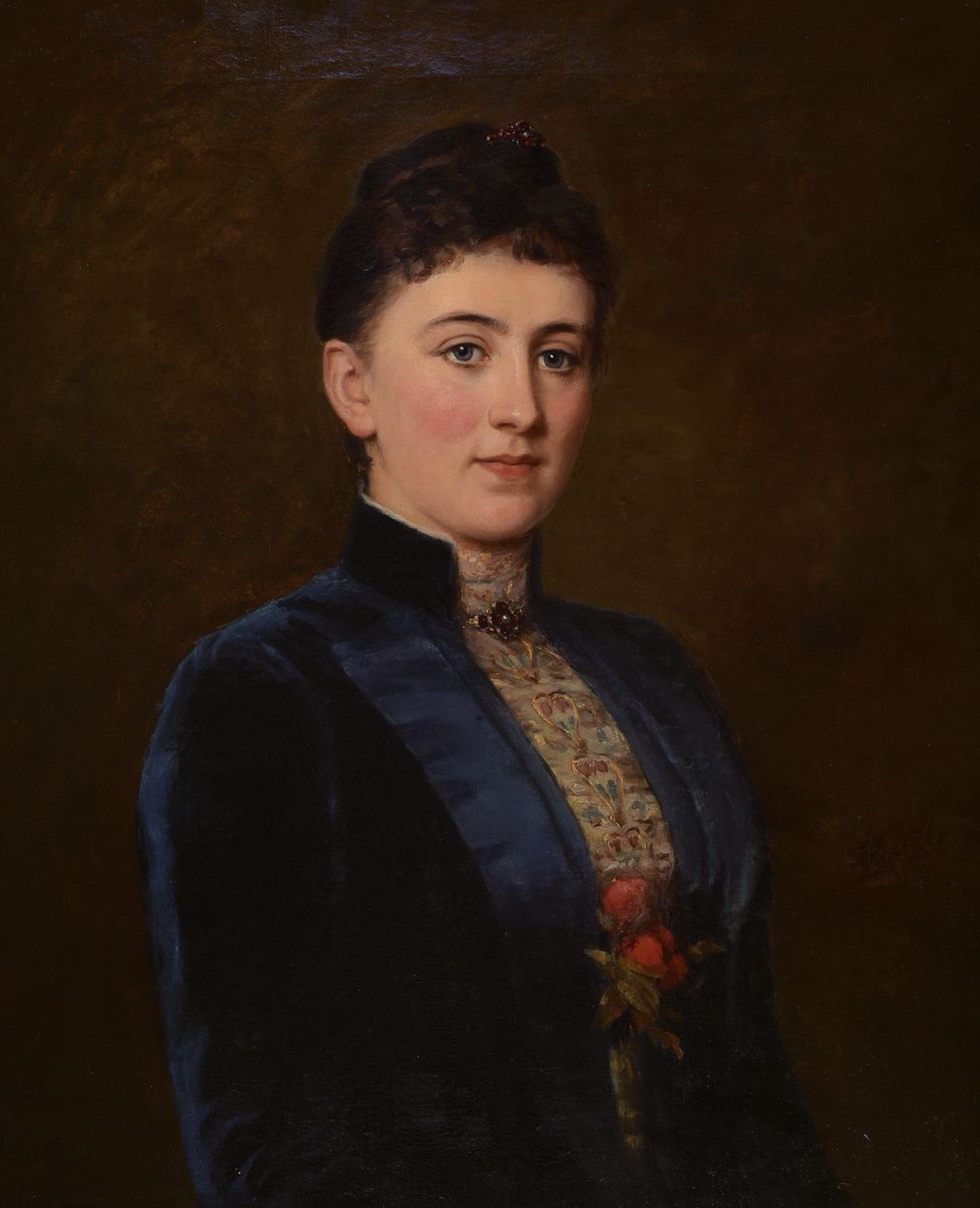 C. Michel oder Nickel, datiert 1838, Porträt einer jungen Frau mit Brosche, Haar- und Blumenschmuck, Öl/Lwd, seitlich rechts signiert und dat., ...