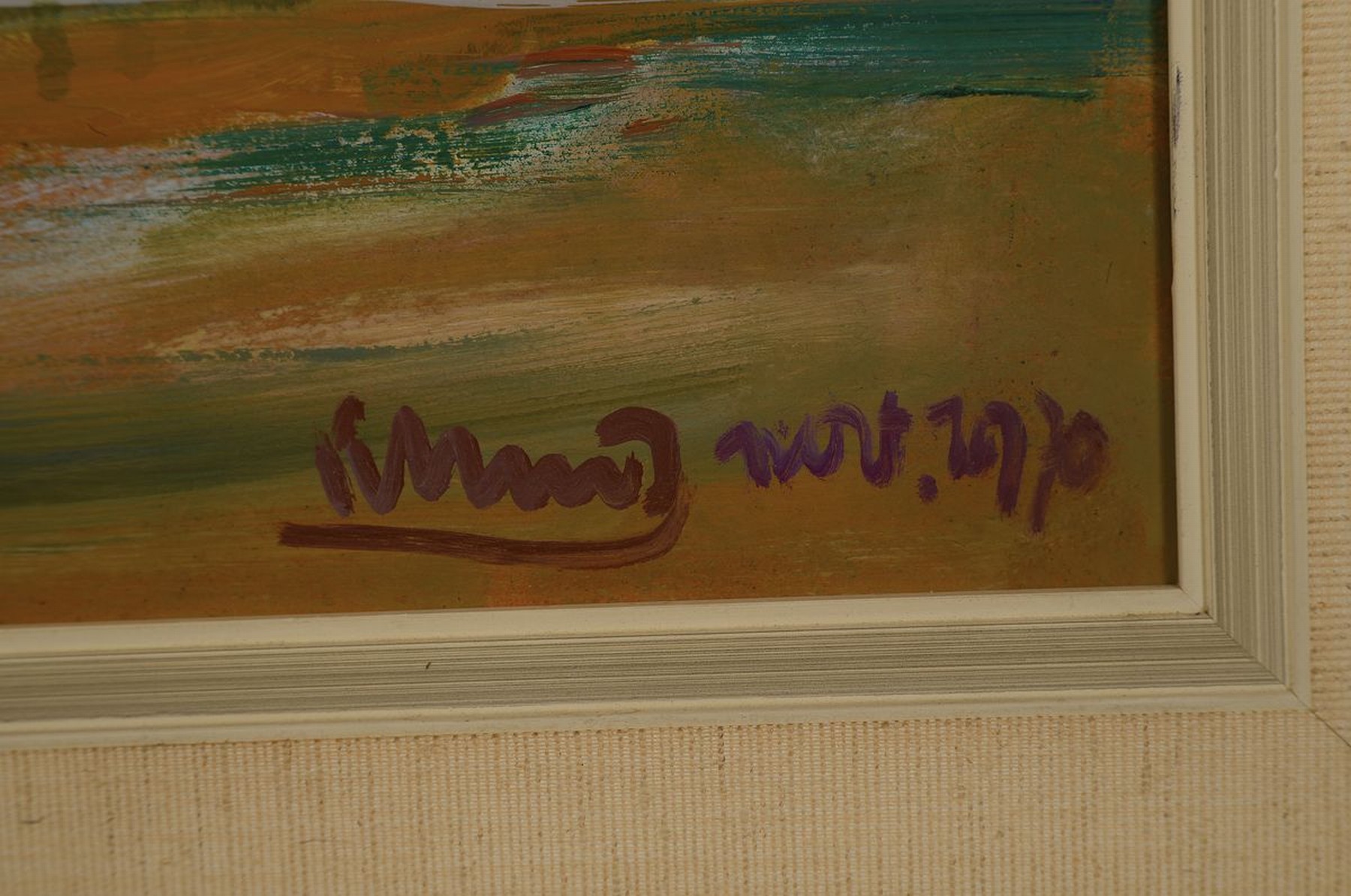 Detail a: Erich Schug, 1906 Ludwigshafen-1982 Bad Dürkheim, Blick auf ein pfälzer Dorf mit der Kirche im Mittelpunkt, Öl/Hartfaser, rechts unten signiert ...