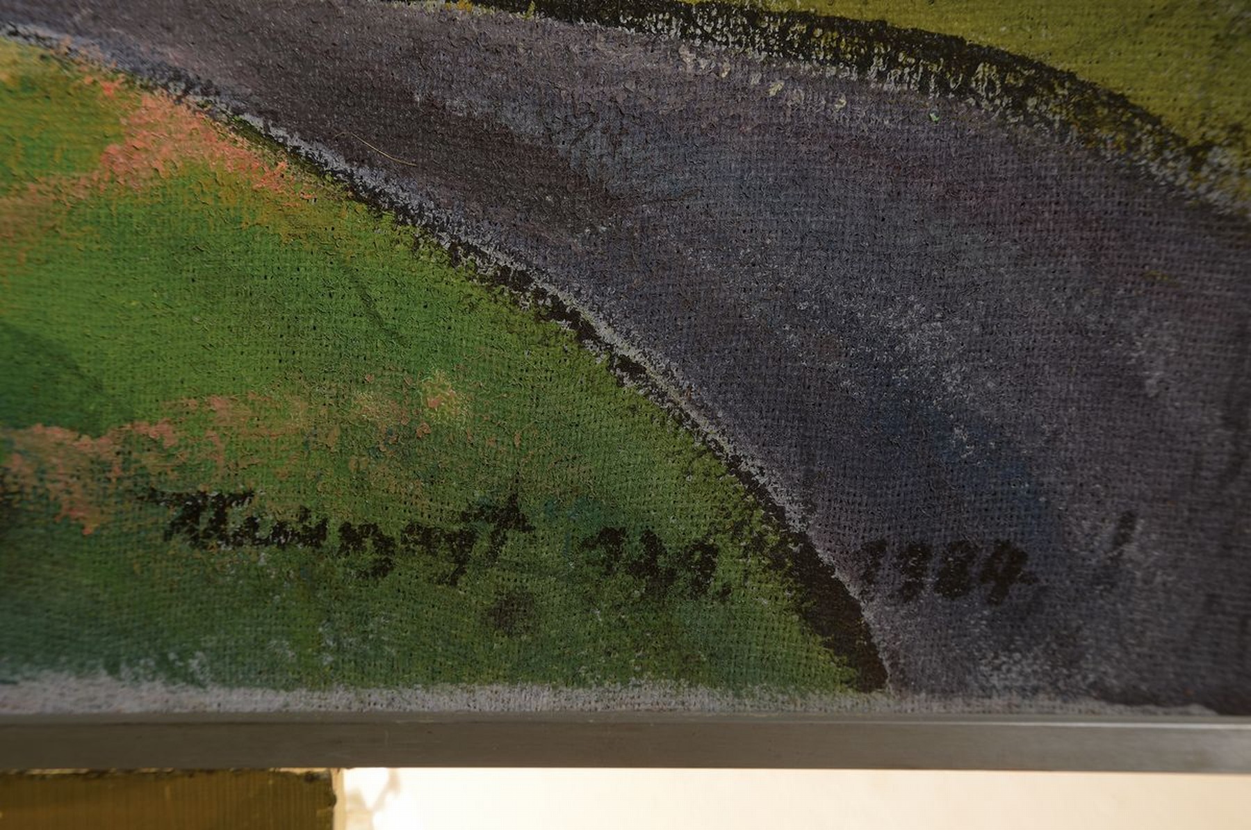 Detail a: Karl Unverzagt, 1915-2007 Grünstadt, Landschaft in der Pfalz, wohl Eisenberg, Öl/Lwd, rechts unten signiert und dat. 12.9.1984, ca. 80x120cm