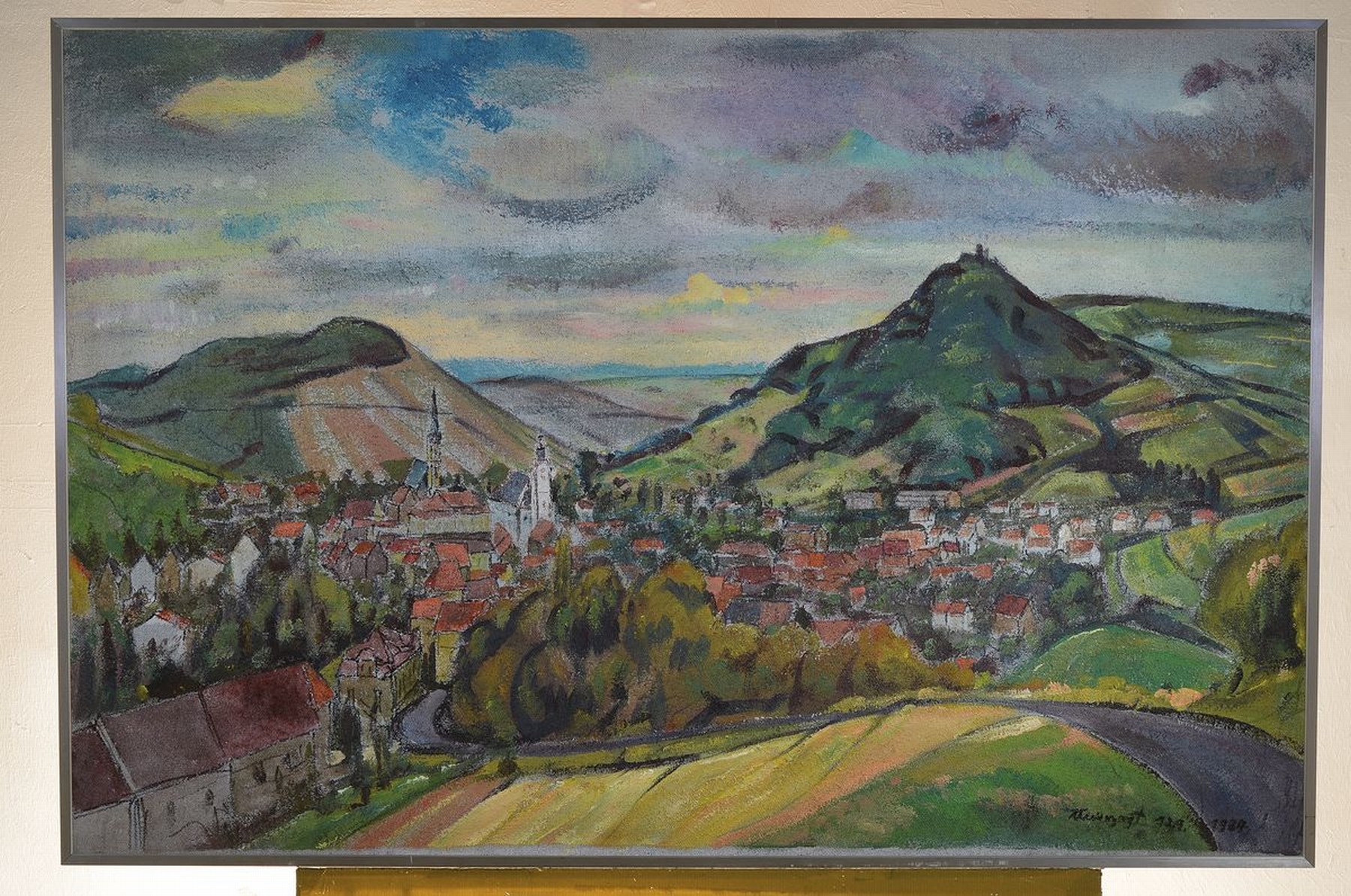 Detail k: Karl Unverzagt, 1915-2007 Grünstadt, Landschaft in der Pfalz, wohl Eisenberg, Öl/Lwd, rechts unten signiert und dat. 12.9.1984, ca. 80x120cm