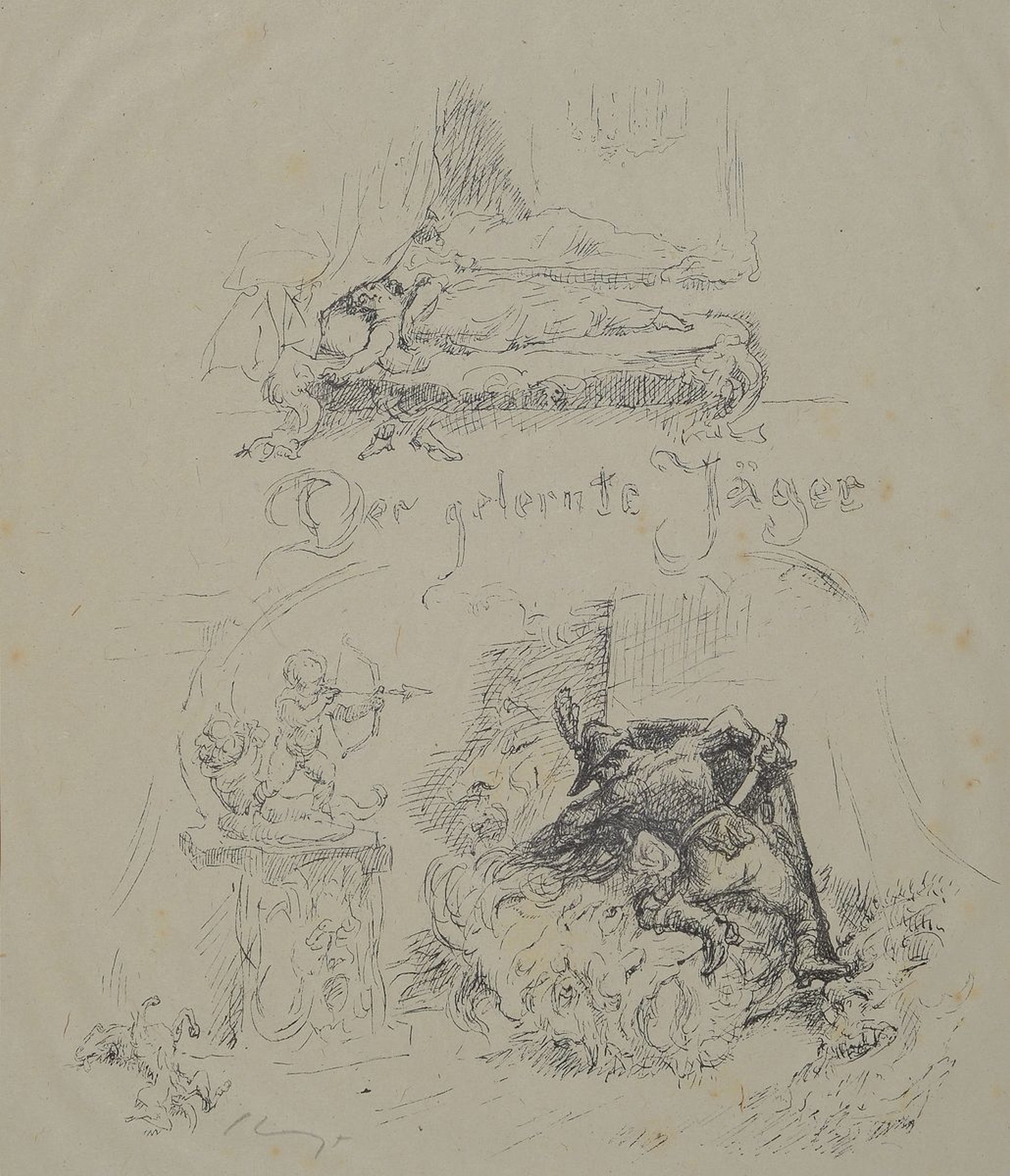 Max Slevogt, 1868 Landshut-1932 Leinsweiler/Pfalz, Der gelernte Jäger, Mappe mit 13 losen Federlithographien, Auflage 100 Exemplare, jede Litho ...