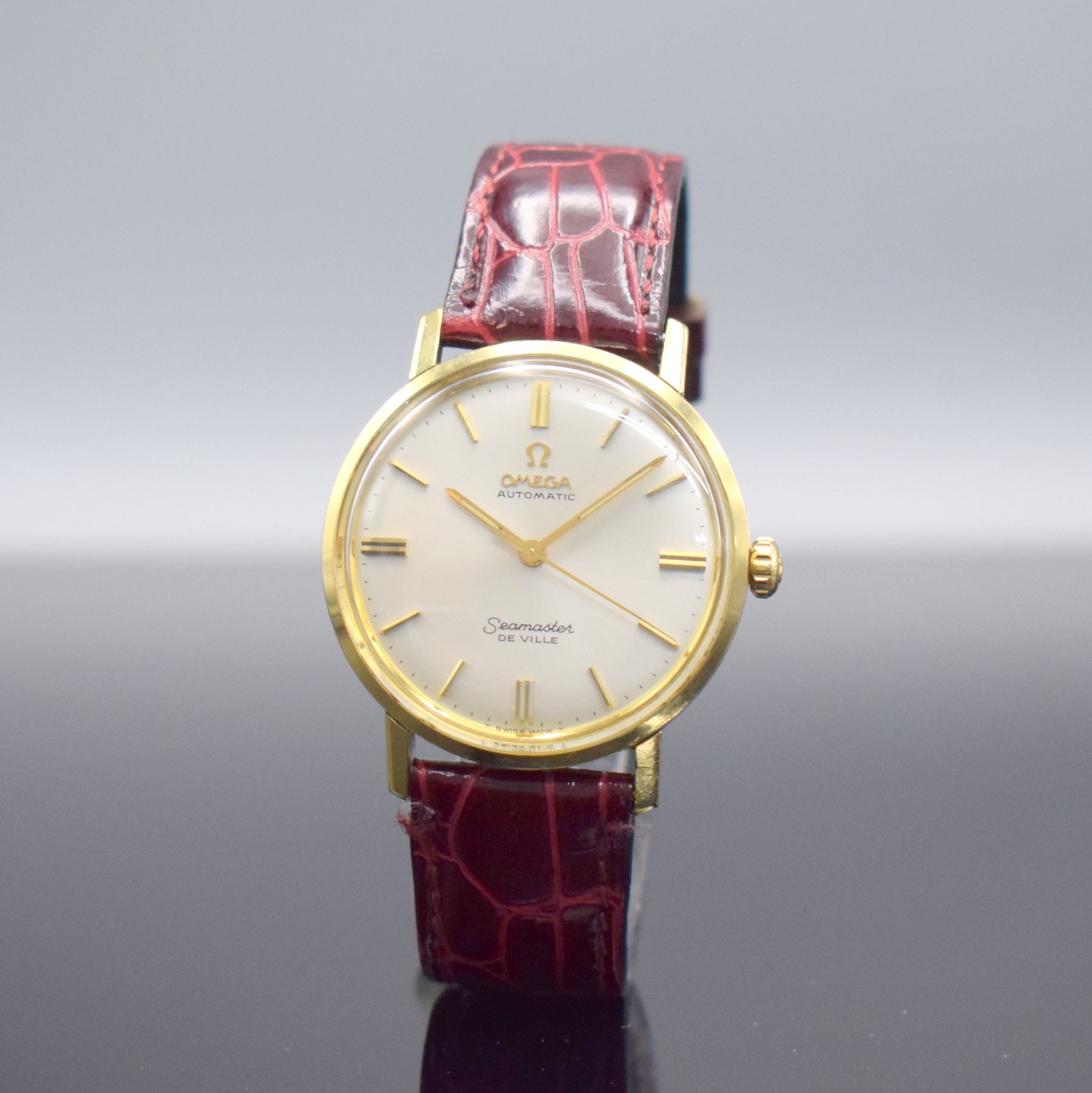 Detail b: OMEGA Seamaster De Ville Herrenarmbanduhr in Stahl/Gold, Schweiz um 1969, Automatik, Monocoque-Geh. Ref. 165.020, orig. Krone & Glas, silb. ...