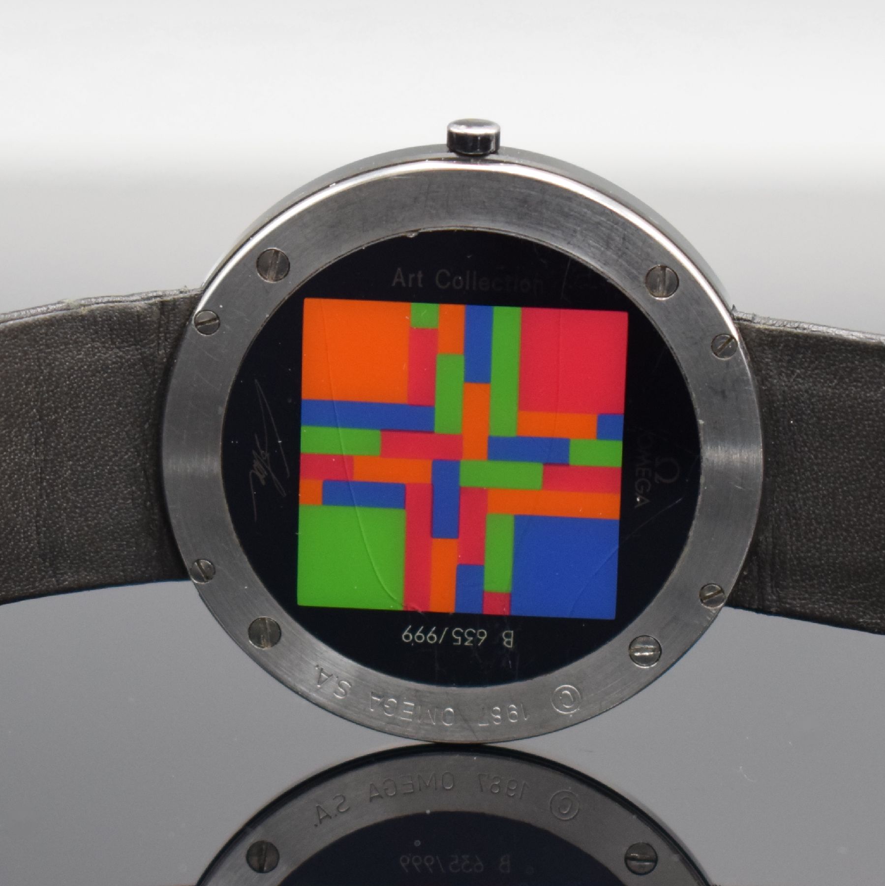 Detail f: OMEGA Art Collection "Richard Paul Lohse" limitierte Armbanduhr in Keramik/Stahl, Schweiz um 1987, quarz, flaches Geh., 4-fach verschr. ...
