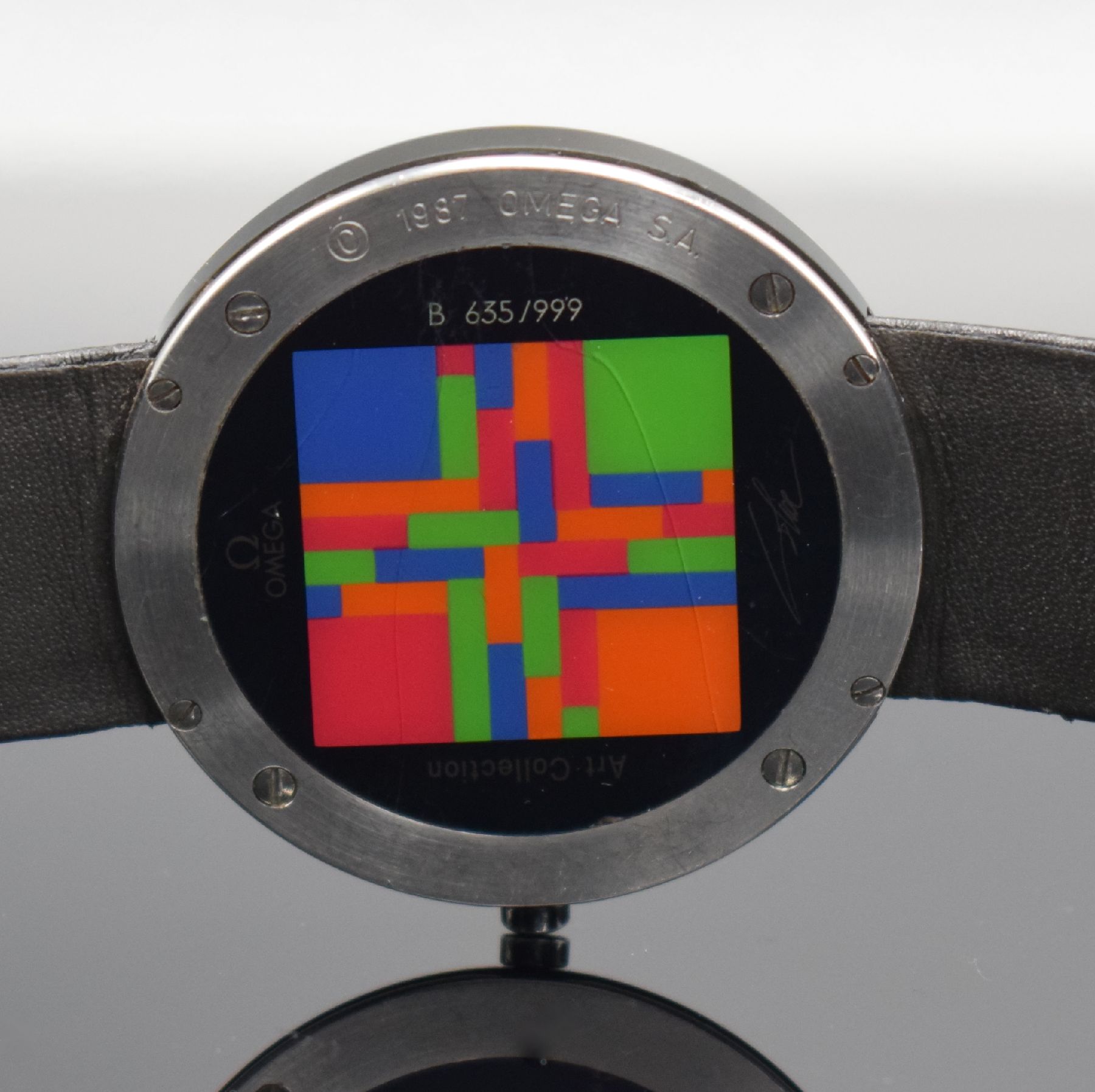 Detail g: OMEGA Art Collection "Richard Paul Lohse" limitierte Armbanduhr in Keramik/Stahl, Schweiz um 1987, quarz, flaches Geh., 4-fach verschr. ...