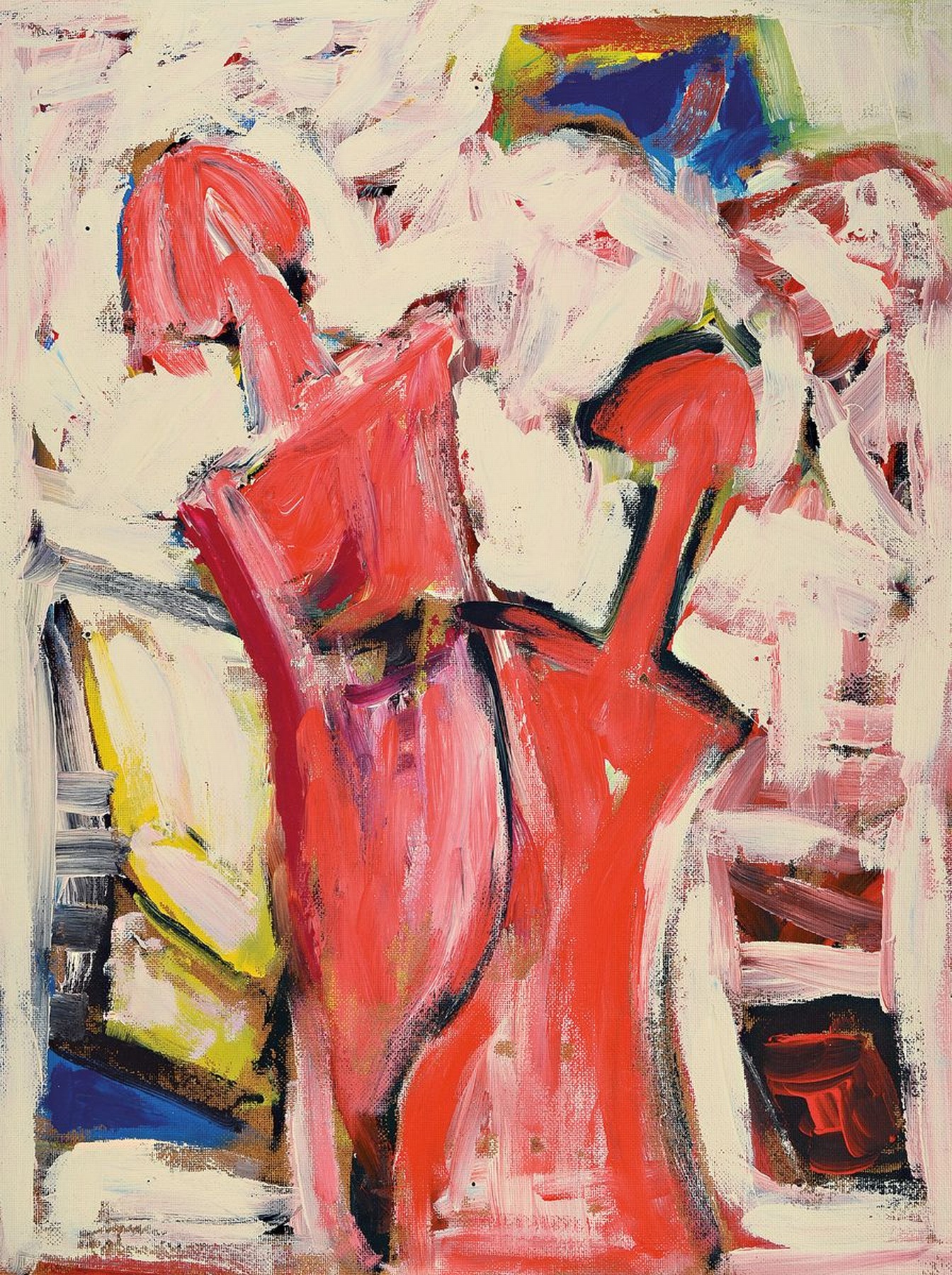 Maria Josefine Feid, zeitgenössische Künstlerin aus dem Saarland, lebt und arbeitet in Korsika, hier: zwei rote Frauenfiguren, Acryl auf Hartfaser, ...
