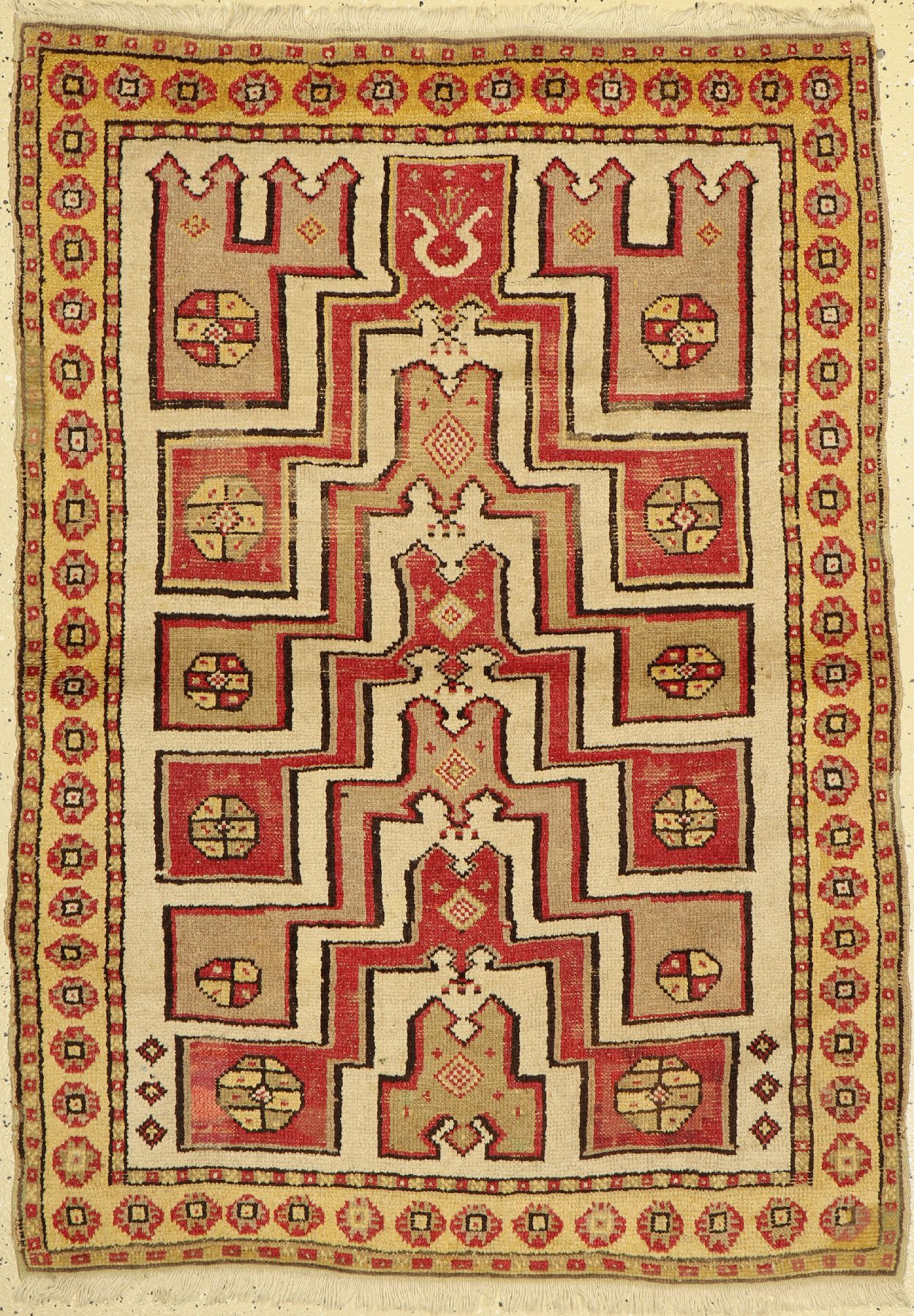 Antiker Manastir, Türkei, um 1900, Wolle auf Wolle, ca. 153 x 110 cm, EHZ: 3(fachkundig restauriert).