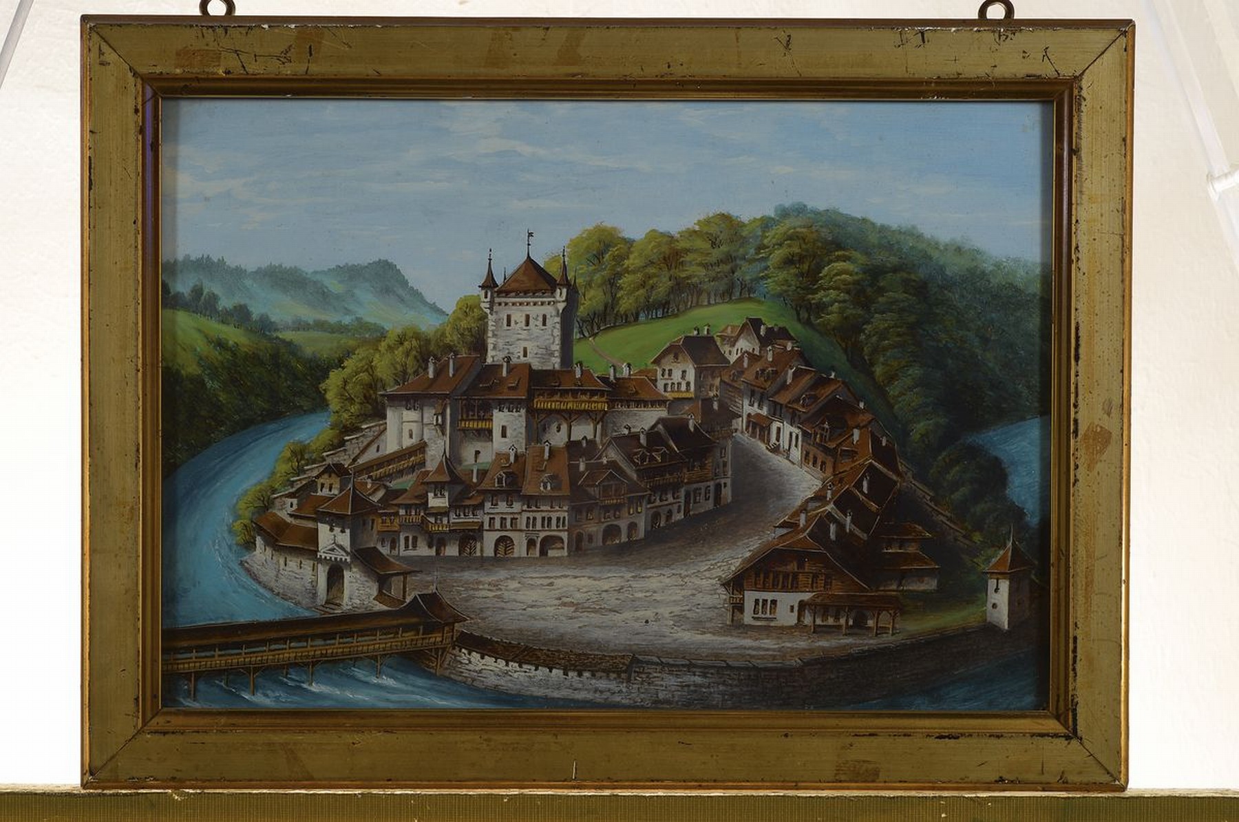 Detail k: 3 historische Darstellungen, 19.Jh., Gouache, Darstellung der Stadtburg Nydegg in Bern in ihrem mittelalterlichen Zustand des 13.Jh.; Gouache, ...