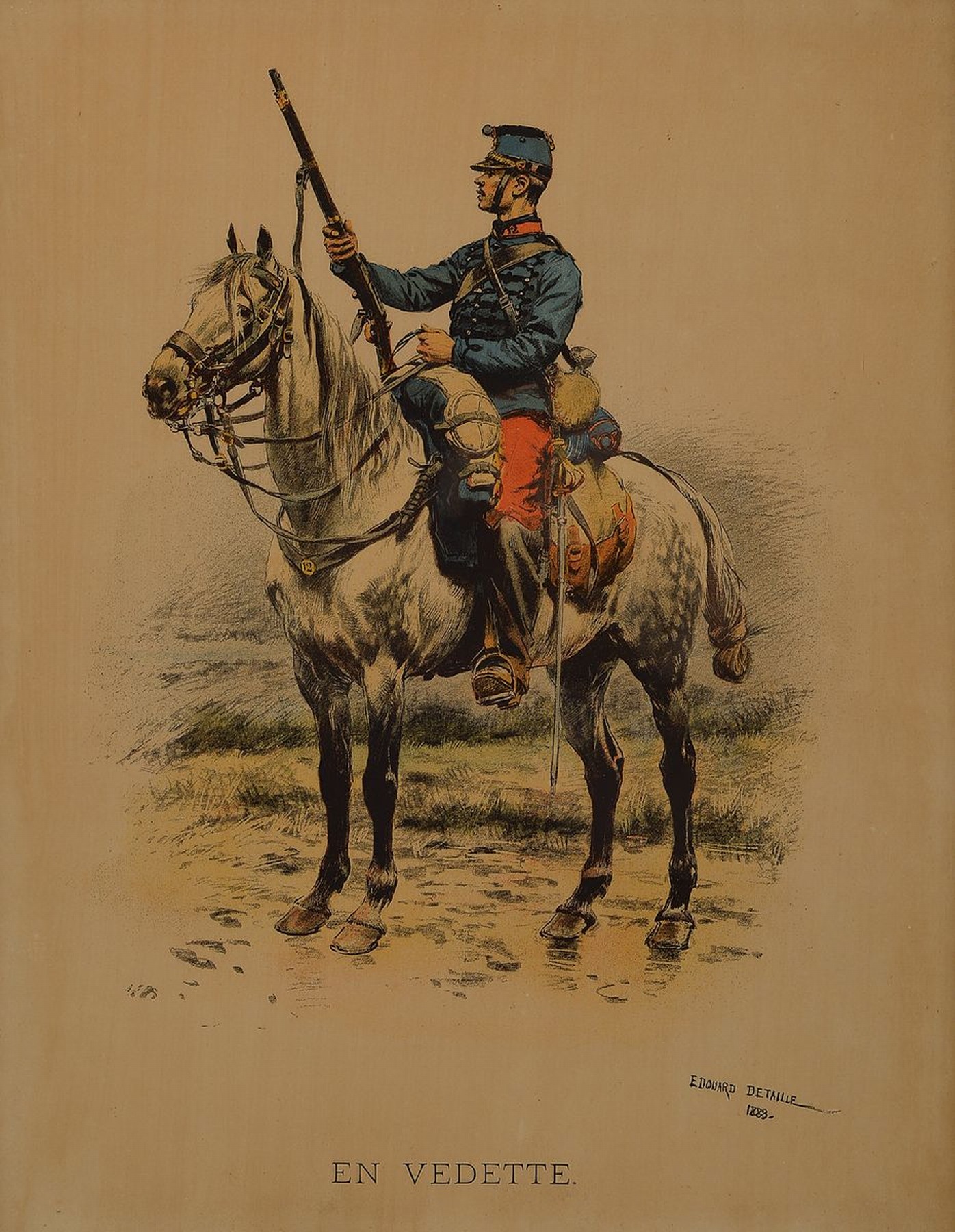 Edouard Detaille, 1848 Paris - 1912 ebenda, Schüler von Ernst Meissonier, Beteiligung am Dt.-Frz.-Krieg, aufgrund der Erfahrungen des Krieges ...