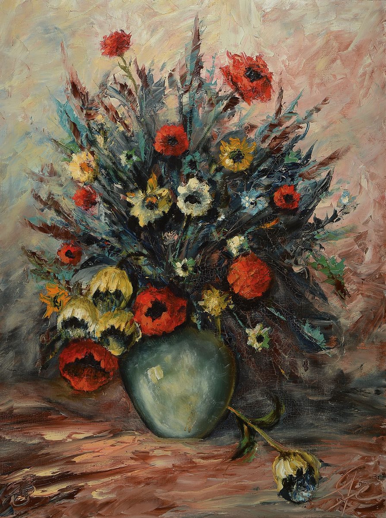 Eugen Stengel, Maler der "Oggersheimer Palette", Blumenstillleben, Öl/Lwd, rechts unten und rückseitig signiert, datiert 78, ca. 80x60cm, ...