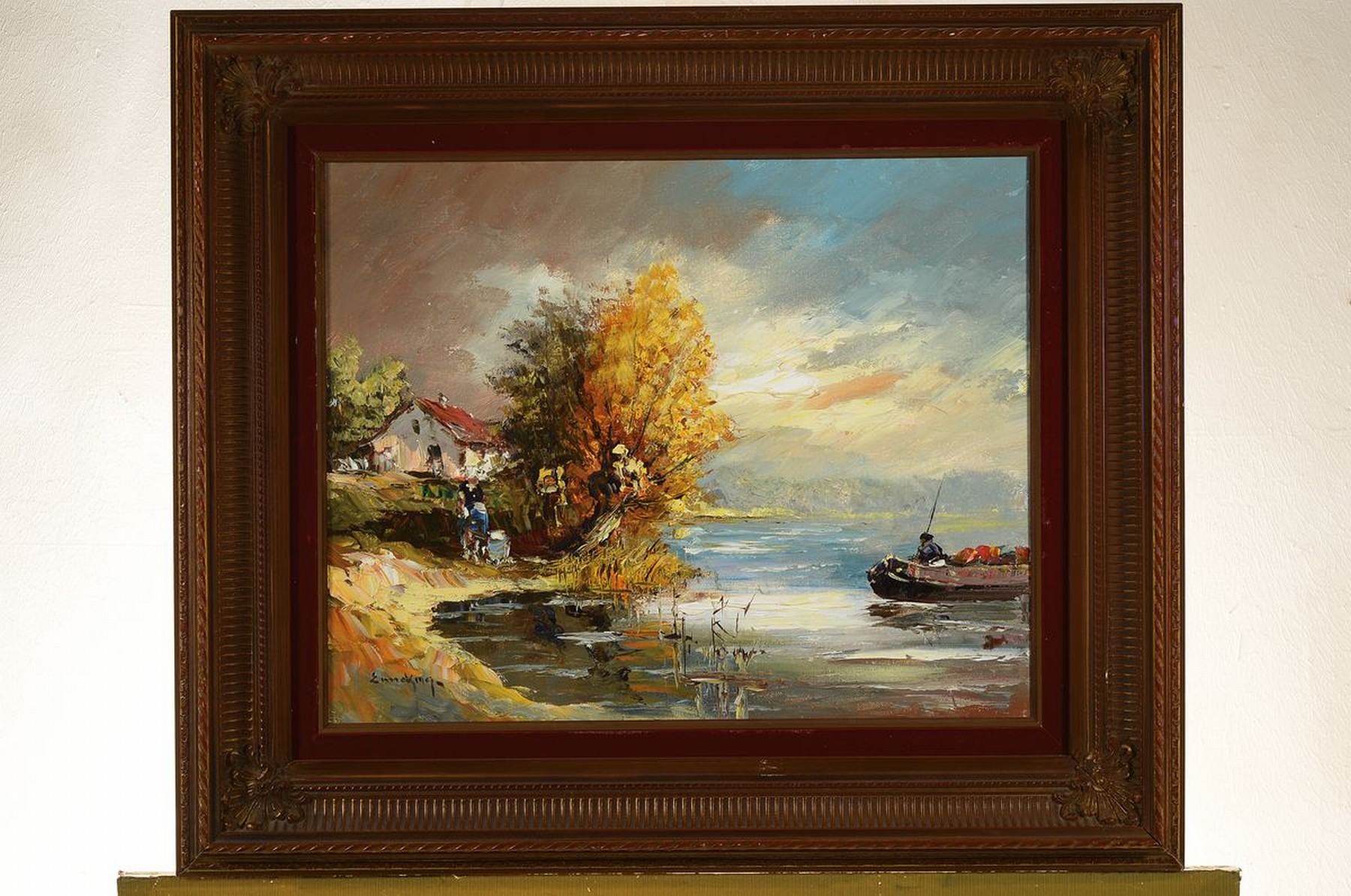 Detail k: Wilhelm Enneking, geb. 1933 Arnheim, Küstenlandschaft mit Fischerboot und Bauernhaus, Öl/Lwd, pastoser expressiver Farbauftrag, links unten ...