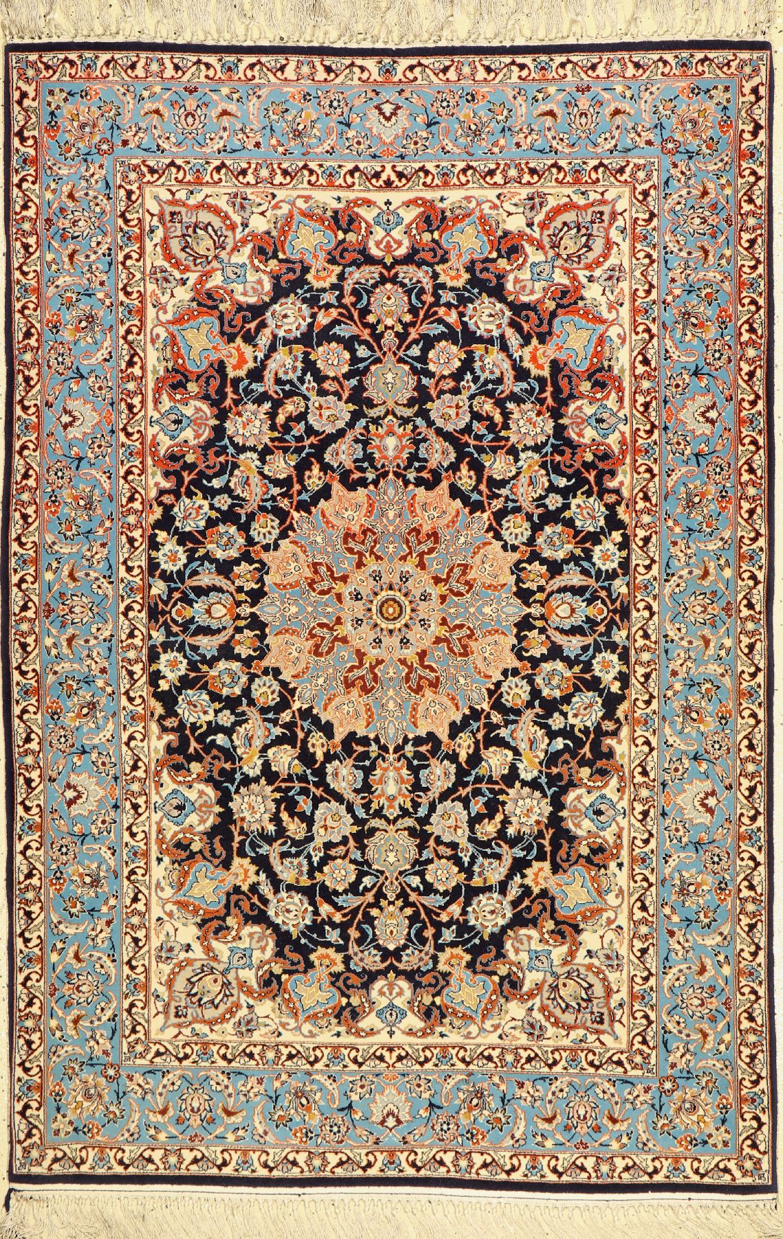 Esfahan fein, Persien, um 1960, Korkwolle auf Seide, ca. 160 x 108 cm, ca. 1,0 Mio. Kn/qm, EHZ: 2
