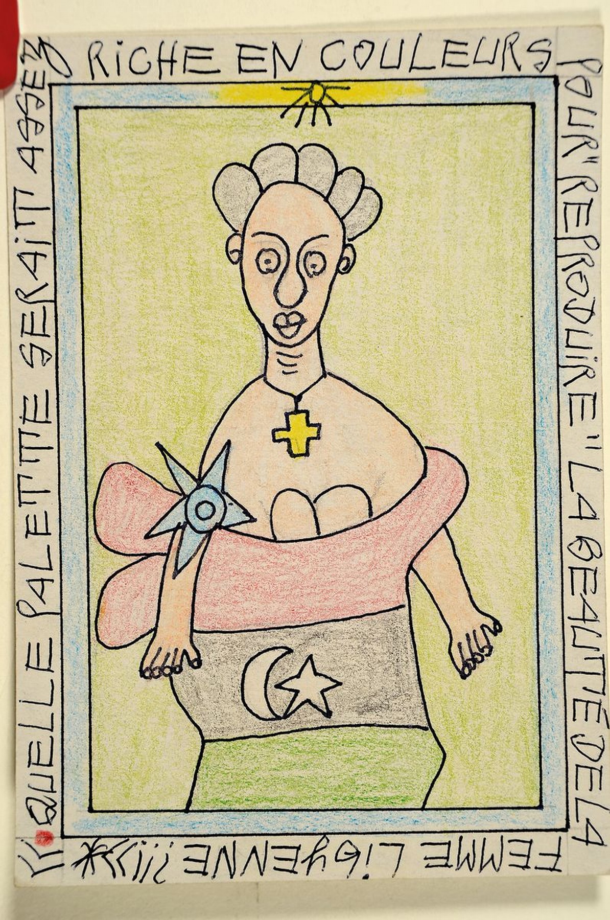 Detail l: Frédéric Bruly Bouabré, 1923-2014, Dichter und Maler aus Abidjan/Elfenbeinküste, Ohne Titel, Werk aus 25 Einzelzeichnungen, Buntstift/Papier, auf ...