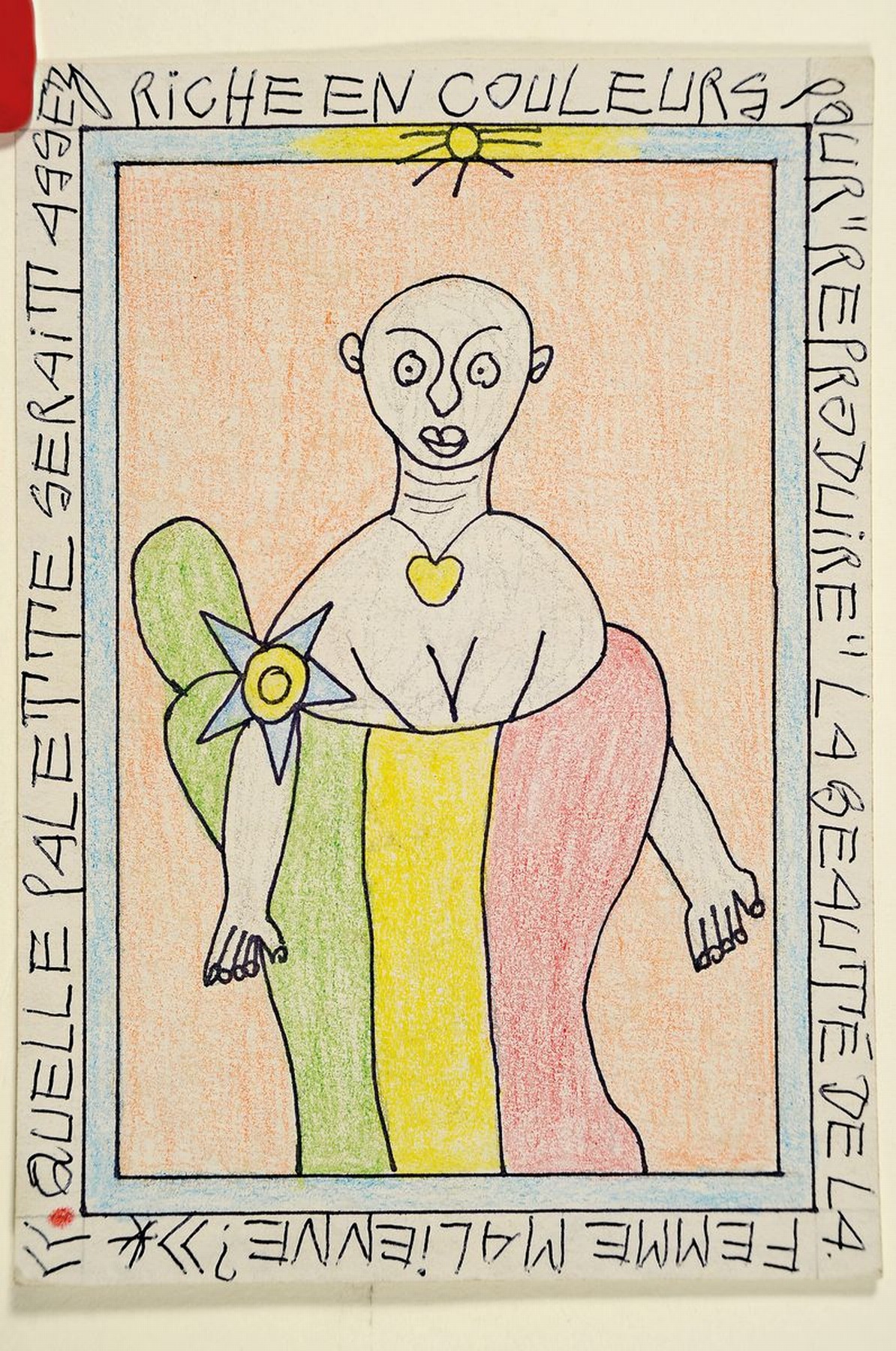Detail n: Frédéric Bruly Bouabré, 1923-2014, Dichter und Maler aus Abidjan/Elfenbeinküste, Ohne Titel, Werk aus 25 Einzelzeichnungen, Buntstift/Papier, auf ...
