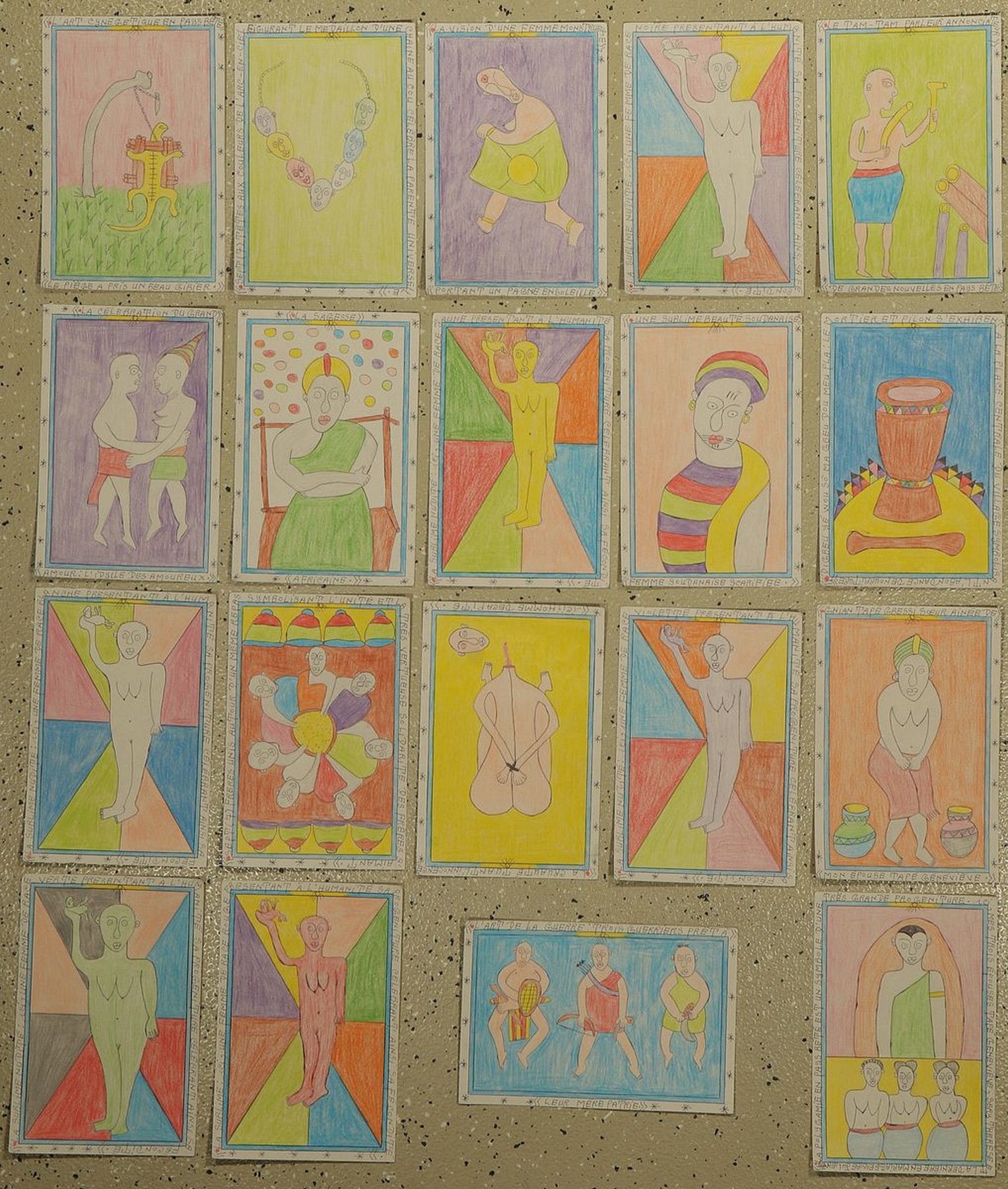 Detail k: Frédéric Bruly Bouabré, 1923-2014, Dichter und Maler aus Abidjan/Elfenbeinküste, gehörte zum Stamm de Bete, deren Silbenschrift er zur Wahrung ...