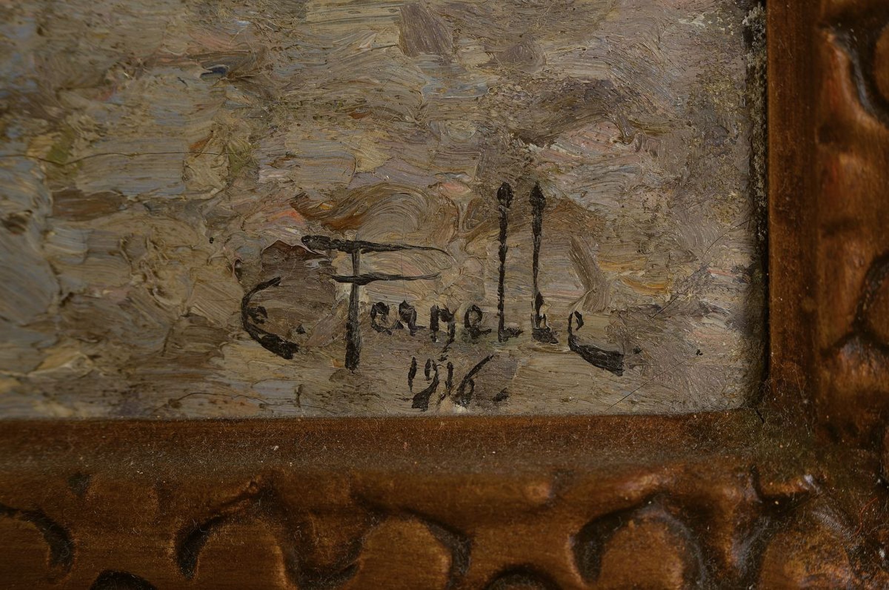 Detail a: Ernest Maria Louis Pernelle, 1870 Paris - 1950 Embaradère, ankernde Lastschiffe wohl auf der Seine im Winter, Öl/Lwd, re. u. signiert und dat. ...