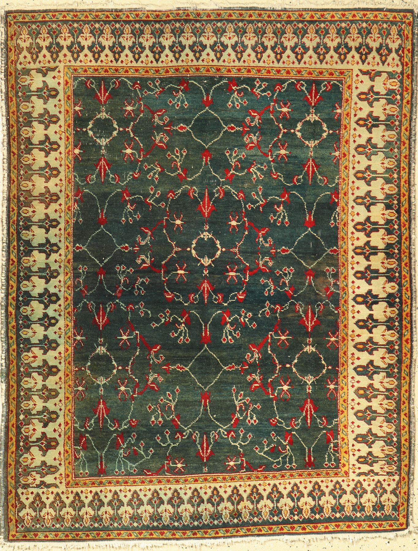 Agra antik, Indien, 19. Jhd, Wolle auf Baumwolle, ca. 150 x 120 cm, EHZ: 3-4, (leichtverfärbt)