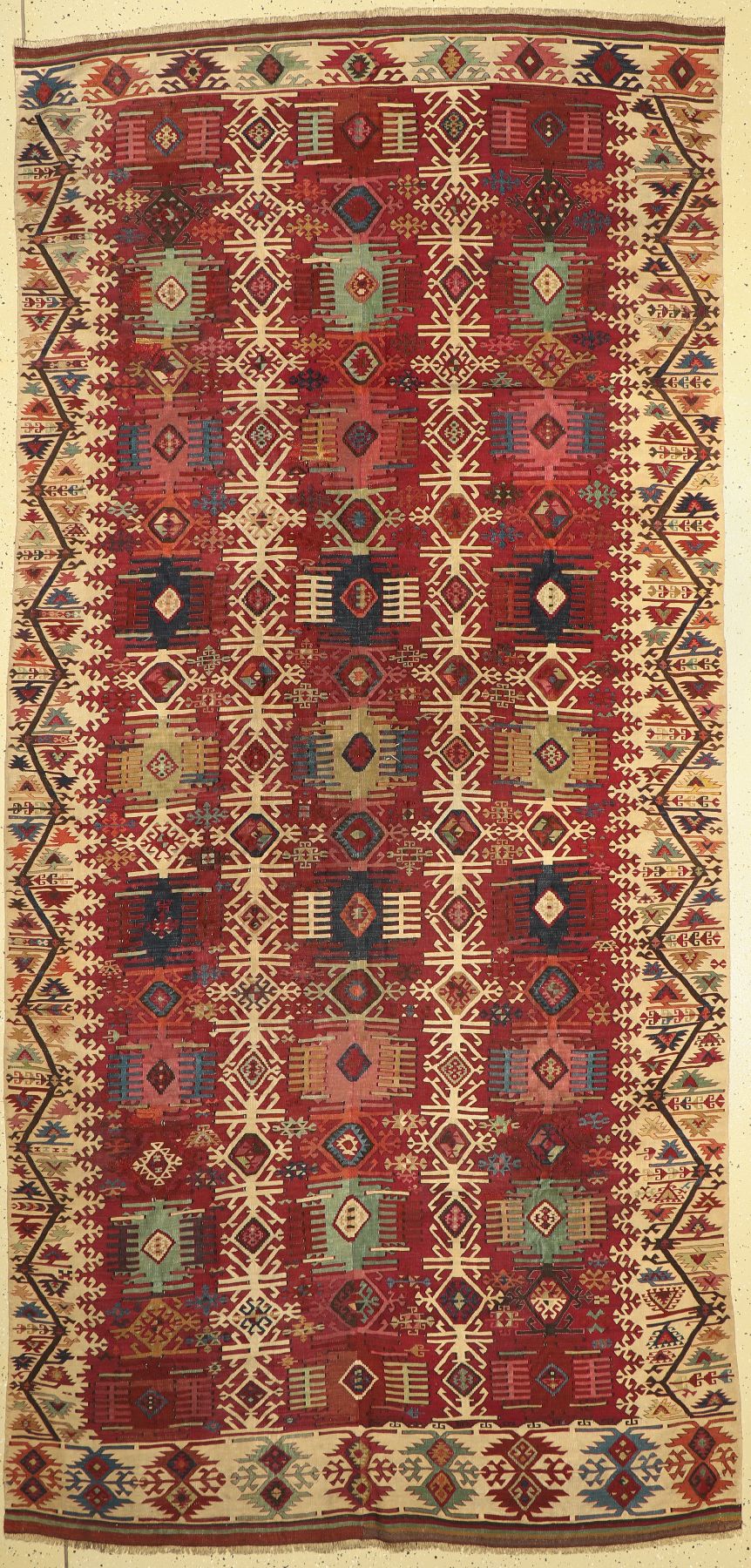 Reyhanly Kelim fein, Türkei, 19. Jhd, Wolleauf Wolle, ca. 335 x 158 cm, EHZ: 2-3, (paar kleine Restaurierungen)