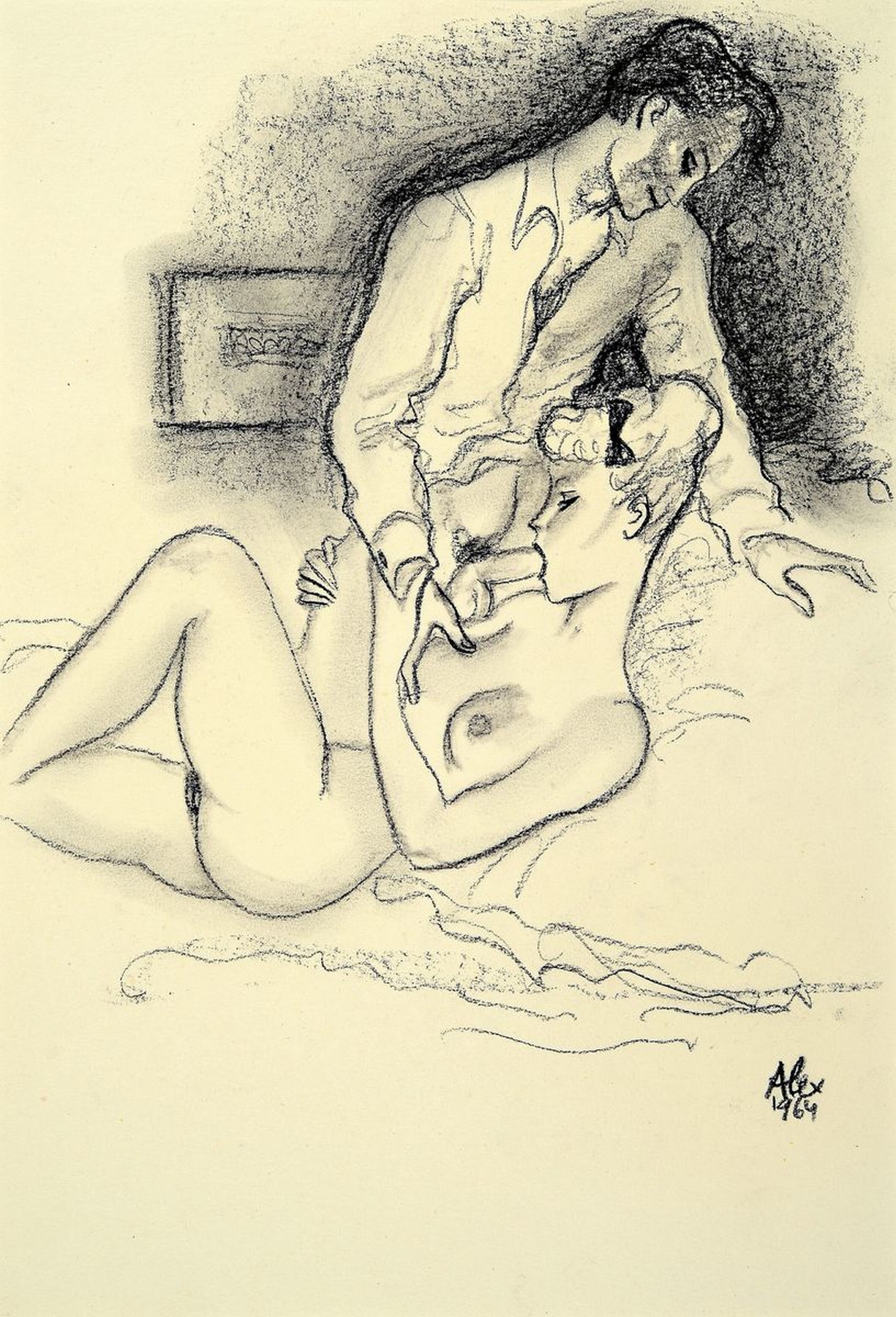 Alexander Szekely, 1901-1968, "La dolce vita", Kreidezeichnung, re. unten sign., dat. PP, Motiv ca. 30,5x21 cm, gesamt ca. 50x40 cm