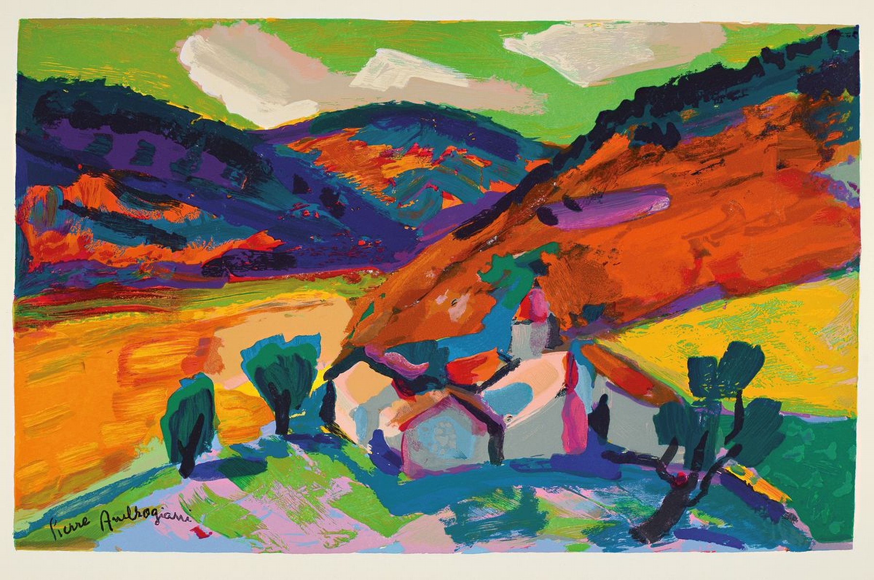Detail a: Pierre Ambrogiani,1907-1985, Konvolut aus 2 Werken, " Vue provencale", "Les Faucheurs", , Farbholzstich, ca. 40x59 cm, 34x50 cm