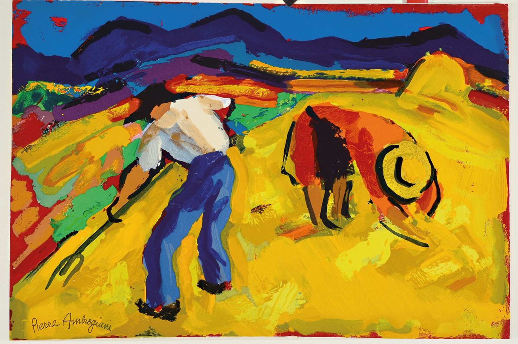 Detail k: Pierre Ambrogiani,1907-1985, Konvolut aus 2 Werken, " Vue provencale", "Les Faucheurs", , Farbholzstich, ca. 40x59 cm, 34x50 cm