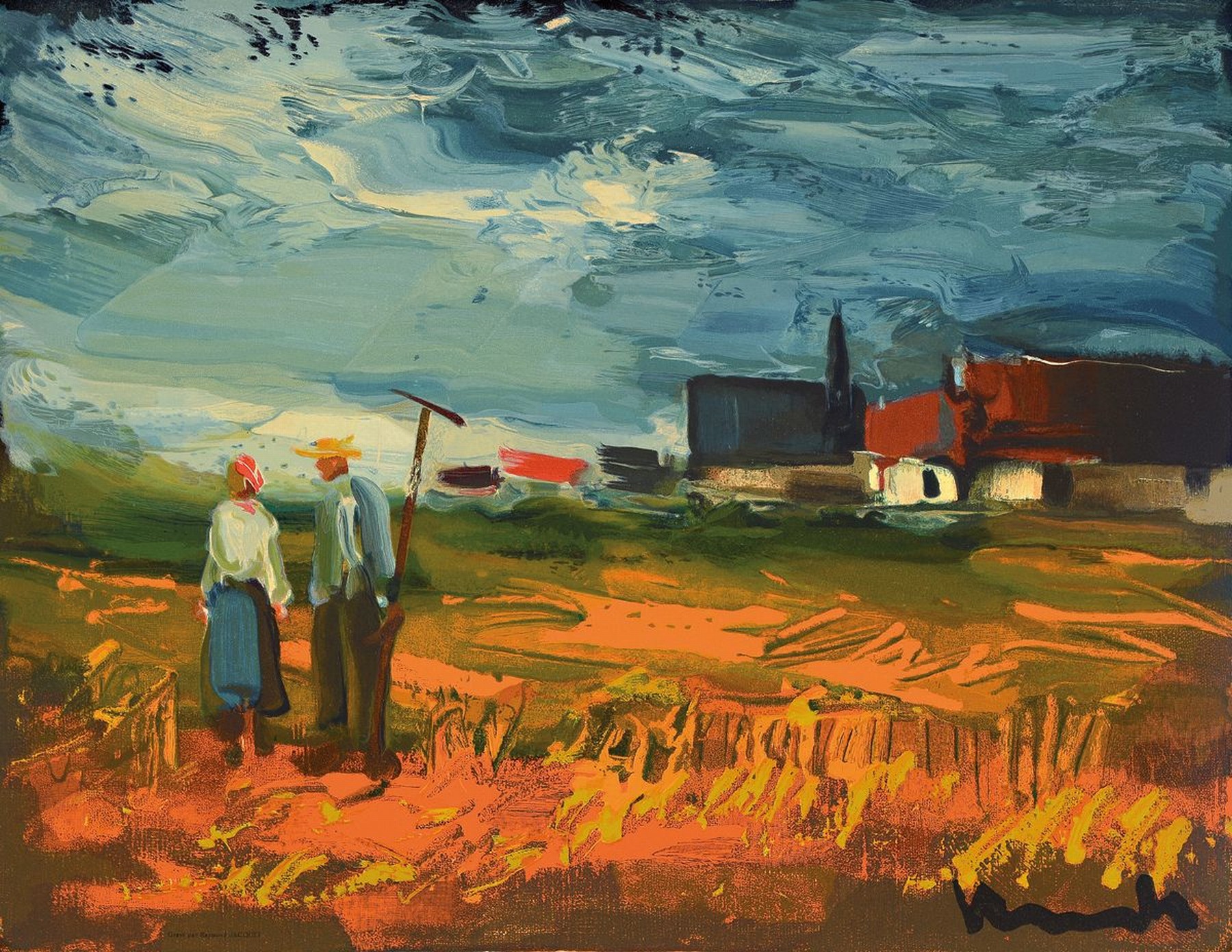 Maurice de Vlaminck, 1876-1958, "L´Angelus, Les heures claires", Konvolut aus 2 Farbholzstichen, ca. 43,5x33,5 cm, 62x48 cm