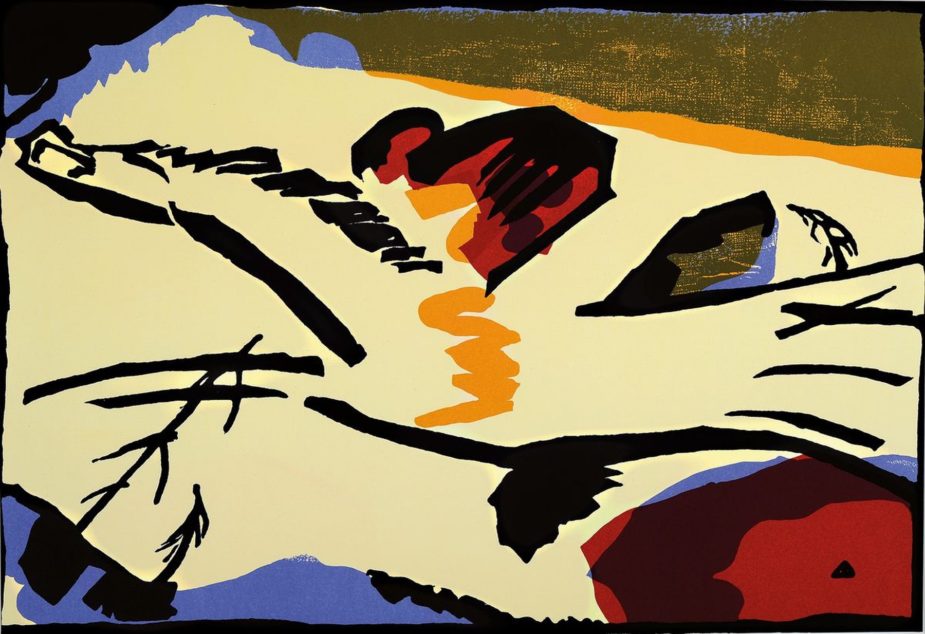 Wassily Kandinsky, 1866-1944, "Lyrisches", Farblithografie zu einer Ausstellung , Blauer Reiter Mourlot Maeght, PP, Motiv ca. 51x50 cm, ...