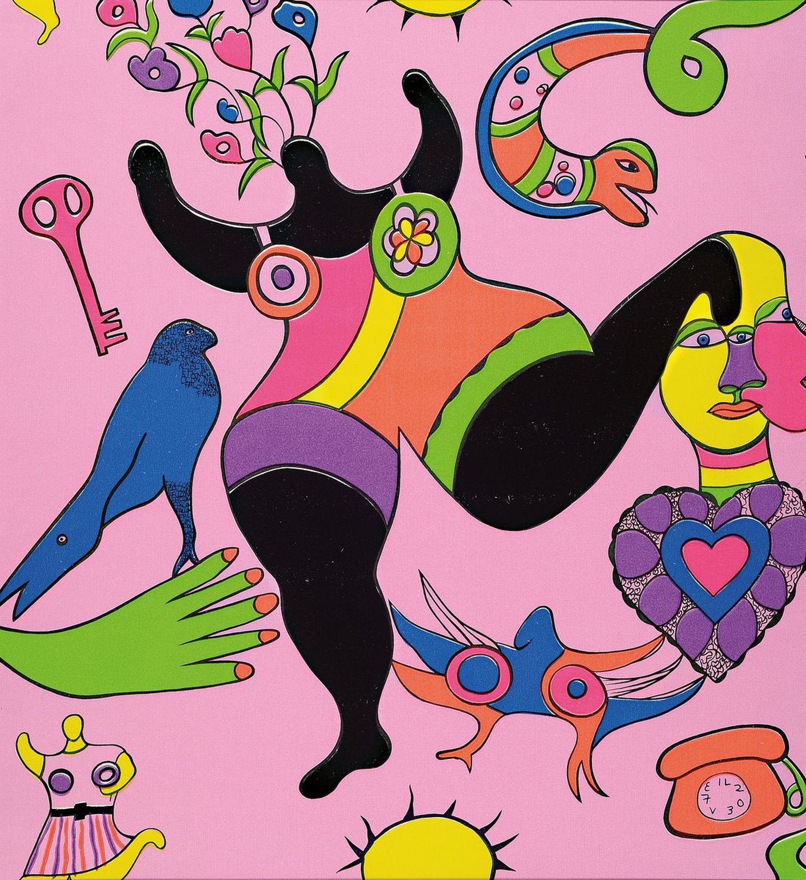 Niki de Saint-Phalle, 1930-2002, "Nana", Farbsiebdruck auf Tapetenstück, PP, Motiv ca. 58x53 , gesamt ca. 80x60 cm