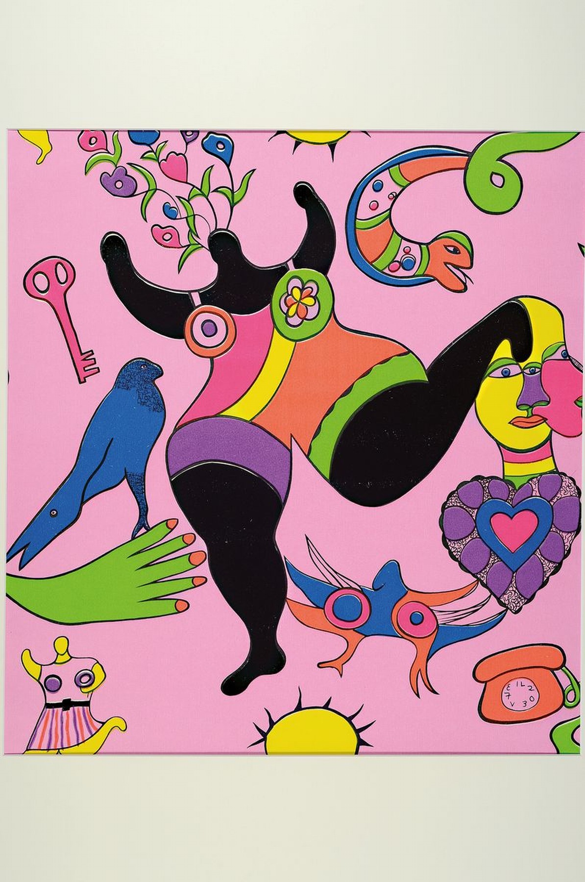 Detail k: Niki de Saint-Phalle, 1930-2002, "Nana", Farbsiebdruck auf Tapetenstück, PP, Motiv ca. 58x53 , gesamt ca. 80x60 cm