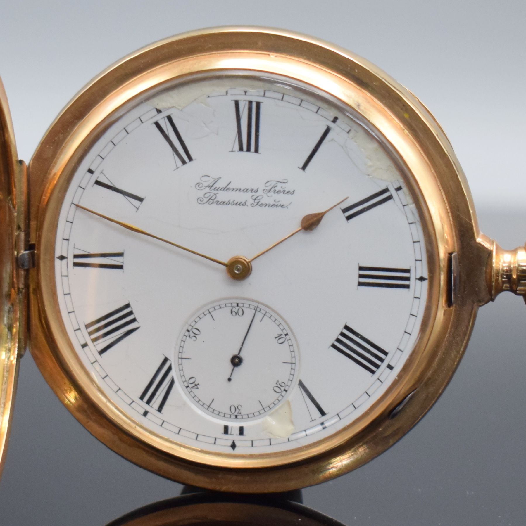 Detail a: AUDEMARS FRERES schwere Savonette mit Chronometerhemmung in RoseG 585/000, Schweiz um 1900, glattes 3-Deckel Goldgeh. dell., Cuvette m. ...