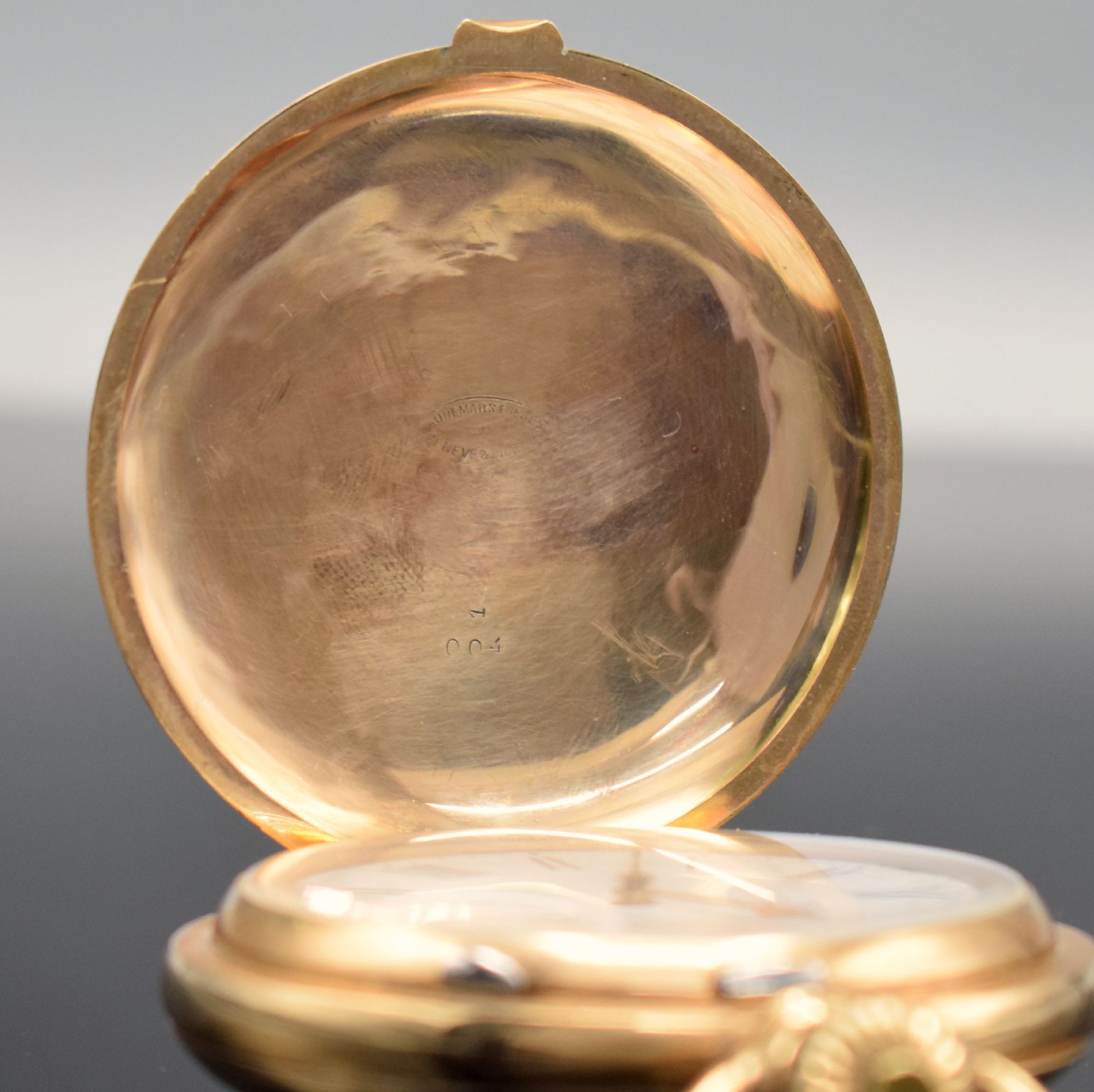 Detail b: AUDEMARS FRERES schwere Savonette mit Chronometerhemmung in RoseG 585/000, Schweiz um 1900, glattes 3-Deckel Goldgeh. dell., Cuvette m. ...