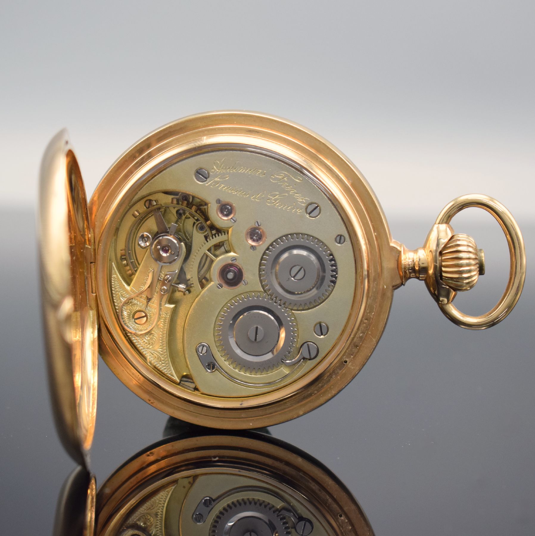 Detail f: AUDEMARS FRERES schwere Savonette mit Chronometerhemmung in RoseG 585/000, Schweiz um 1900, glattes 3-Deckel Goldgeh. dell., Cuvette m. ...
