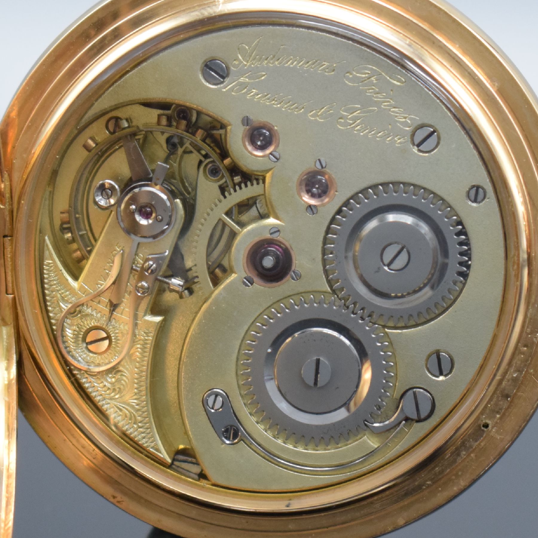 Detail g: AUDEMARS FRERES schwere Savonette mit Chronometerhemmung in RoseG 585/000, Schweiz um 1900, glattes 3-Deckel Goldgeh. dell., Cuvette m. ...