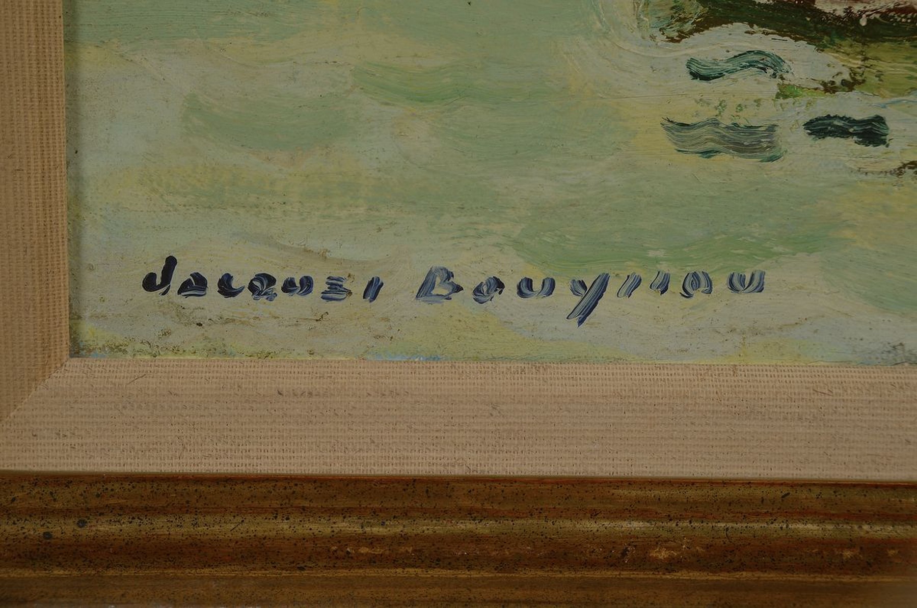 Detail a: Jacques Bouyssou, 1926-1997, 2 Gemälde: Lastkähne am Ufer, Öl/Lwd, links unten signiert, ca. 27x35cm, R. ca. 35x43cm; Le Vase de Fleurs, Öl/Lwd, ...