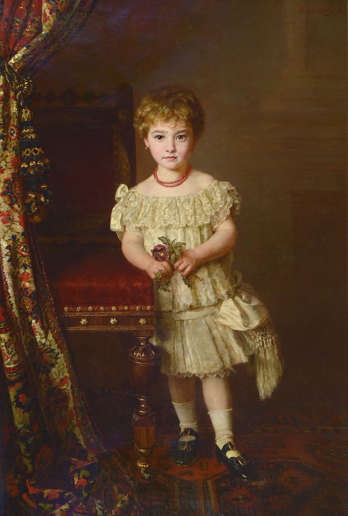 Helene Peschel, geb. 1859 Jüterbog, Berliner Bildnismalerin, Schülerin von Streckfuß und J. Lulvès, hier: Ganzporträt eines Mädchen, an einen ...