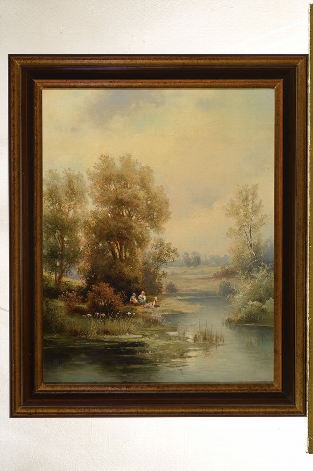 Detail k: Rasetti o.ä., Maler der 2. Hälfte des 19. Jh., Kinder am Ufer eines baumbestandenen Bachlaufes, Öl/Lwd, links unten signiert, ca. 53x41cm, R. ca. ...