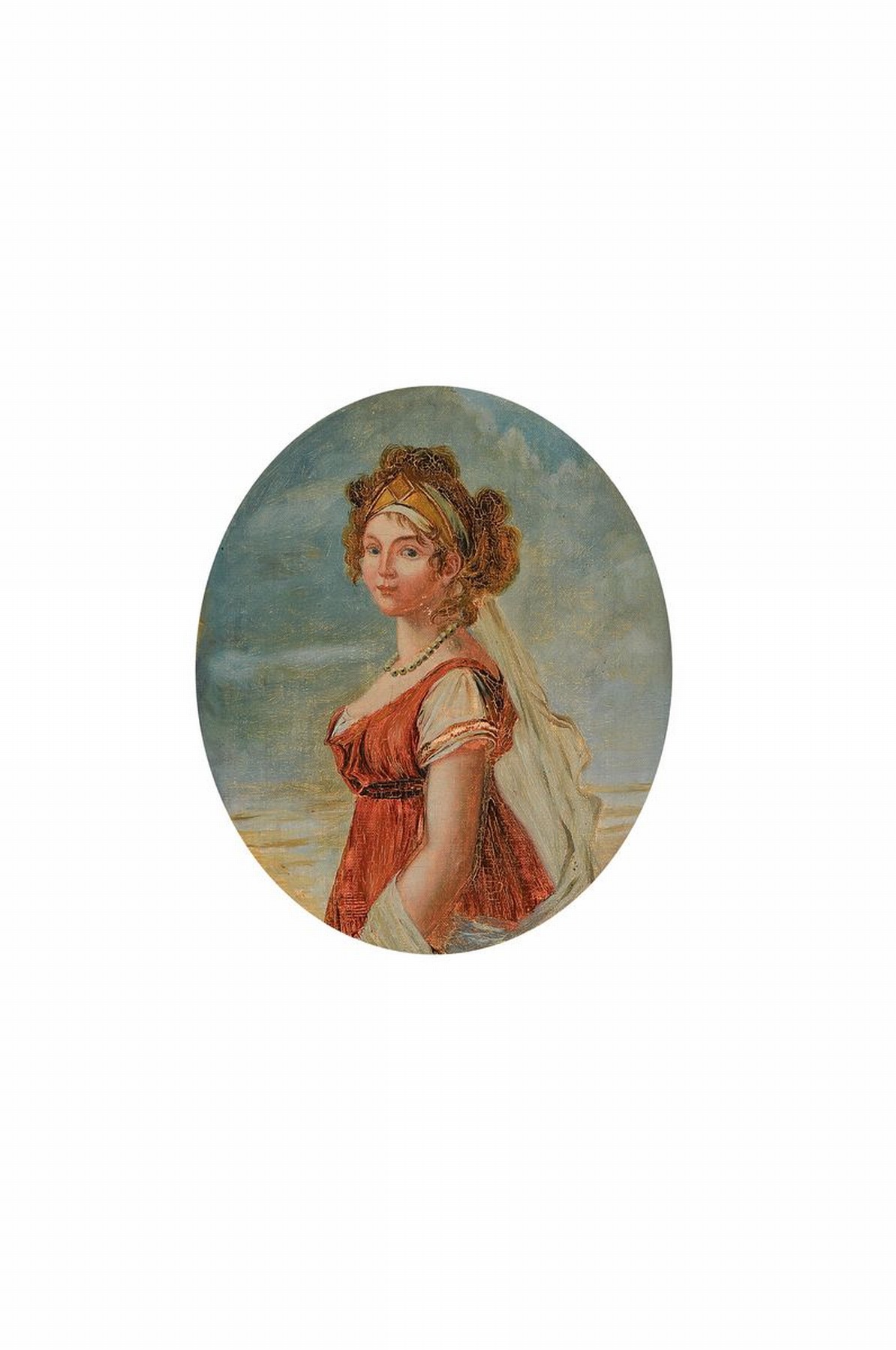 Unbekannter Künstler, um 1900, Porträt einer Frau im Biedermeiergewand, Öl/Lwd, unsign., ca. 40x30cm, R. ca. 56x46cm