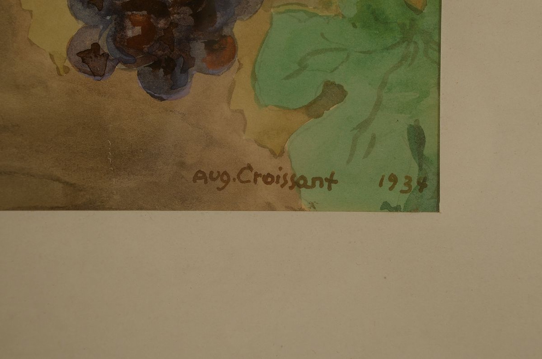 Detail a: August Croissant, 1870 Edenkoben - 1941 Landau, frühherbstliche Weinreben in voller Traubestehend, Aquarell, rechts unten signiert u. dat. 1934, ...