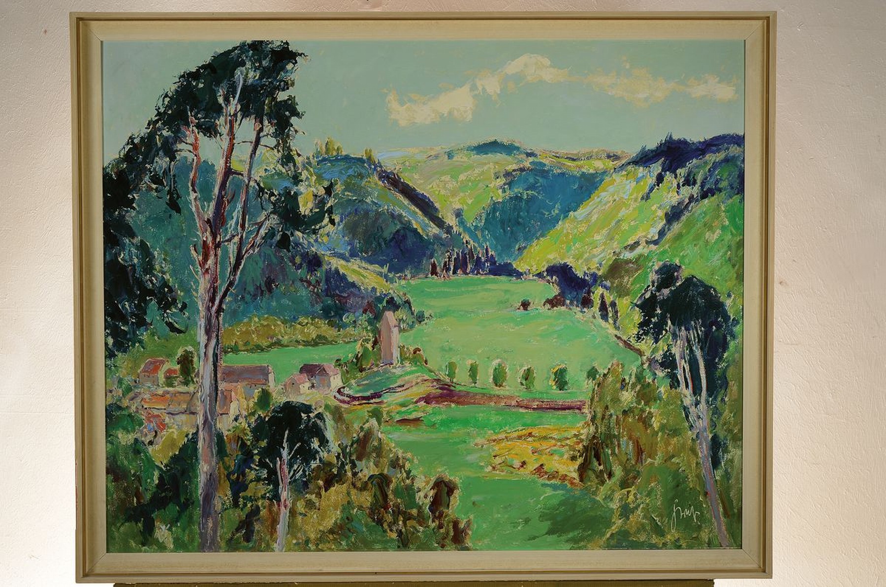 Detail k: Karl Graf, 1902-1986 Speyer, Blick auf den Aschbacher Hof nahe Kaiserslautern, Öl/ Hartfaser, rechts unten signiert, ca. 68x85cm